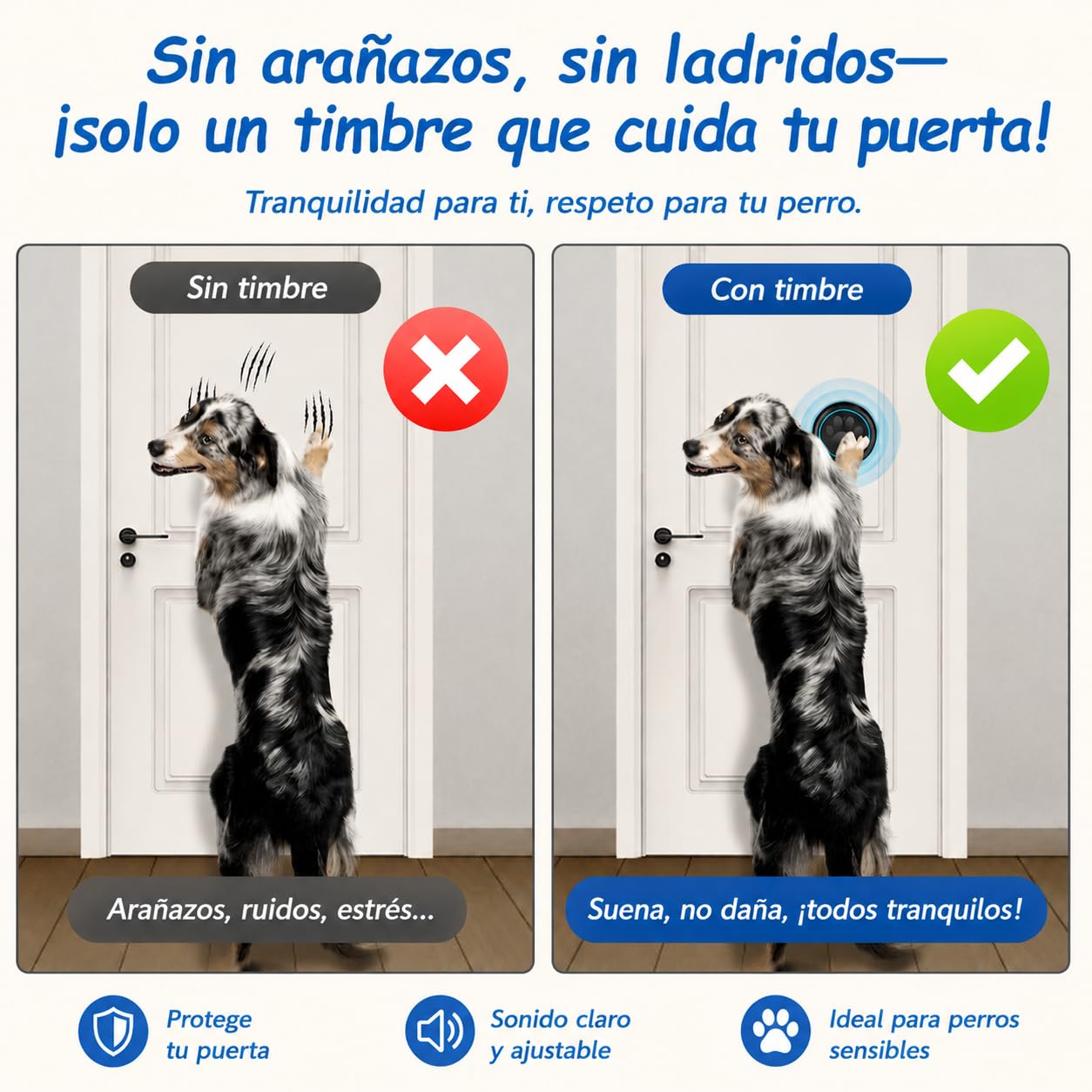 A6 BK Timbre para Perro para Salir al Exterior Inalámbrico 300 m – Timbre de Entrenamiento con LED, 60 Melodías, Impermeable para Educación Canina (1 Campana y 1 Receptor)