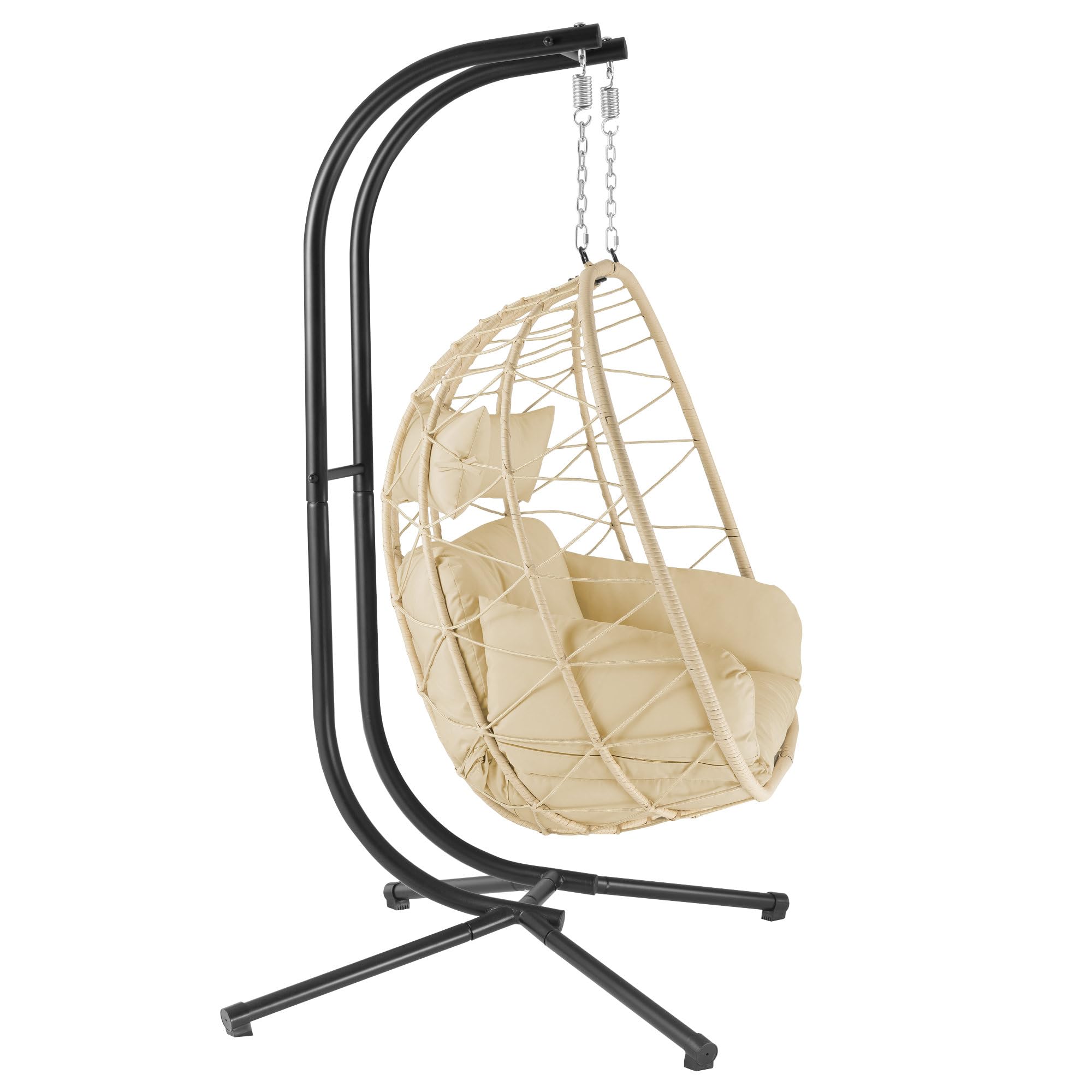 Hängesessel für 2 Personen mit Gestell | Creme | XXL Hängeschaukel für Indoor und Outdoor | Inkl. Kissen und Auflagepolster | Hängesessel Outdoor, Gartenschaukel, Schaukelstuhl