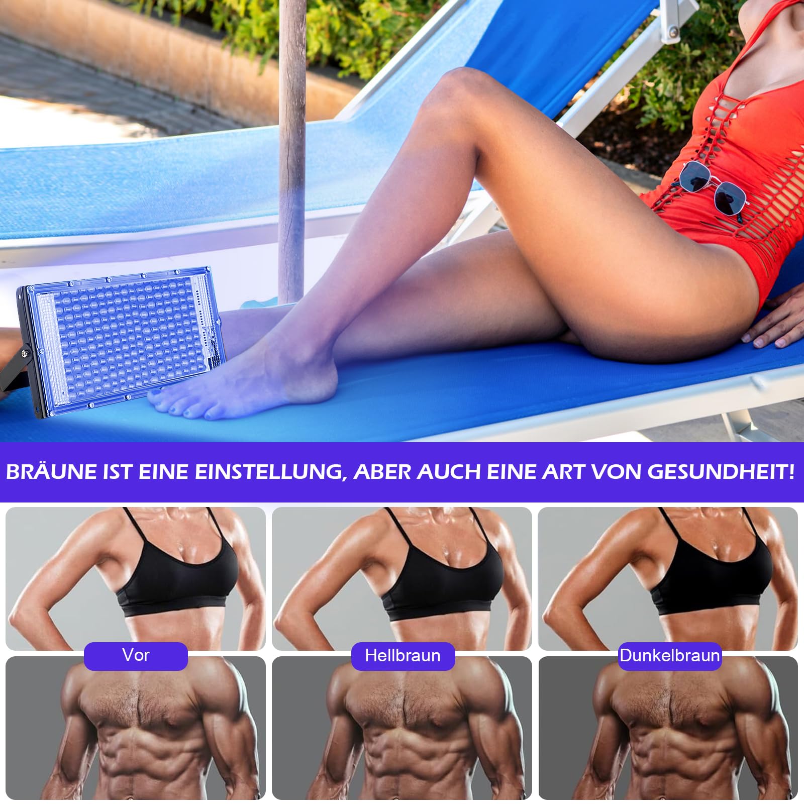 Lampe de bronzage 15 W portable USB 144 LED avec crochet de suspension pour visage et corps