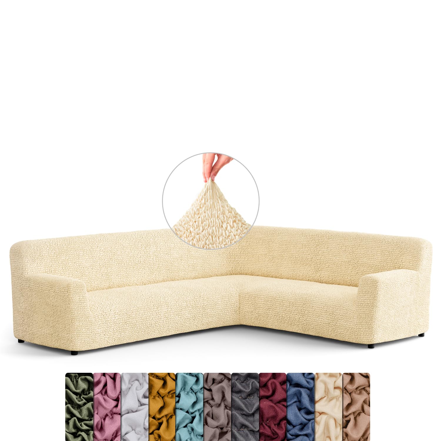 Menotti Corner Sofa Cover - Corner Couch Cover - Pet Protector - Soft Polyester Fabric Slipcovers - 1-piece Form Fit Stretch Sectional Sofa Slipcover Furniture Protector - Microfibre - Beige (Corner)