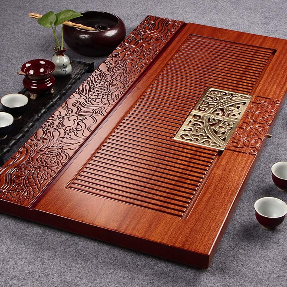Tea Sets Retro Style Saucer Carved Dragon Design Chinese Kung Fu Tea Tea Tray for Home and Office Use Tea Plates (Color : Brown, Size : 70x35cm) (Brown 85x45cm)