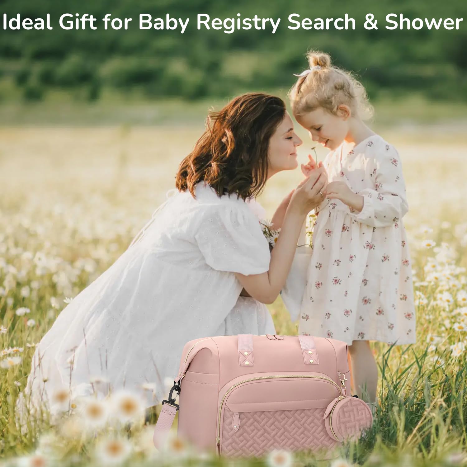 Diaper Bag Tote with Pacifier Case, Baby Bag for Women with Shoulder Straps, Travel Diaper Tote for for Mom and Dad Medium Size, Pink - Image 2