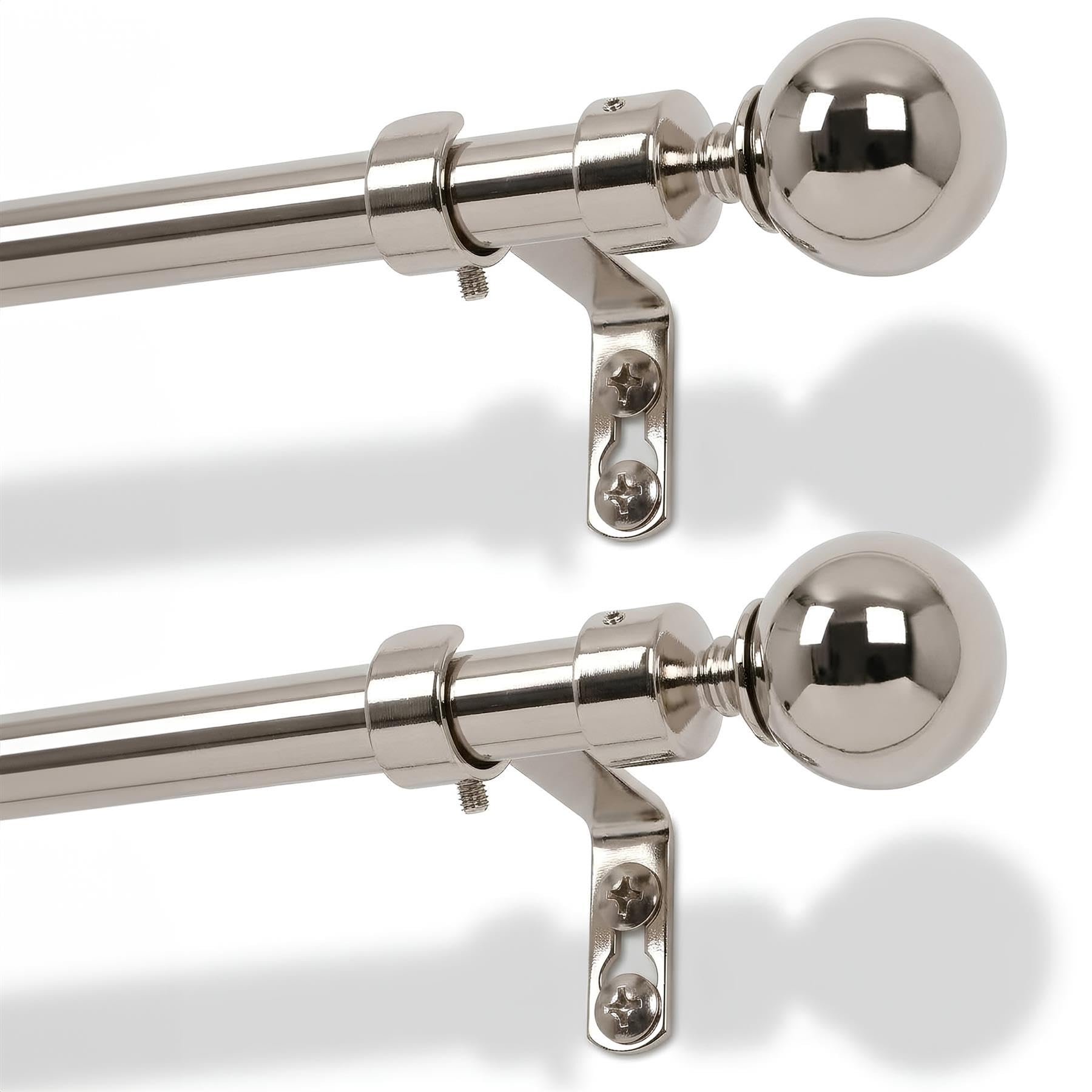 Harbour Housewares Extendable Metal Ball Curtain Pole Kit – 77 to 250cm – Brushed Nickel - 2 Pack - Telescopic, Eyelet & Ring Compatible, Brackets Included, Stylish Window Dressing