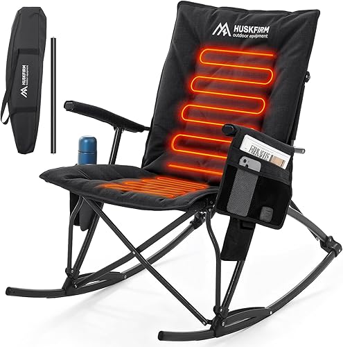 Mecedora de gran tamaño con calefacción para campamento, mecedora plegable con calefacción y respaldo alto para exteriores, mecedora resistente para