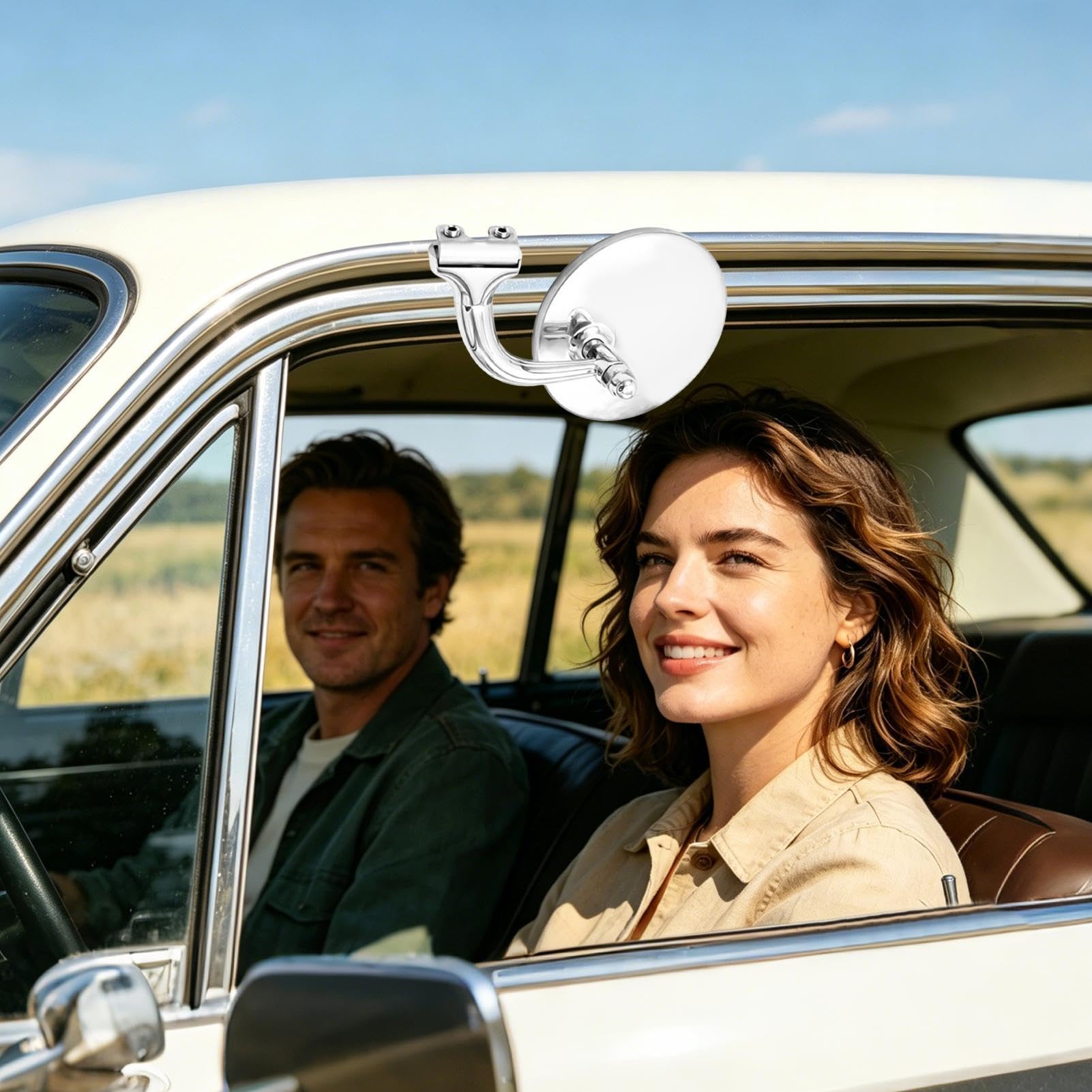 Specchio laterale per auto retrò rotondo