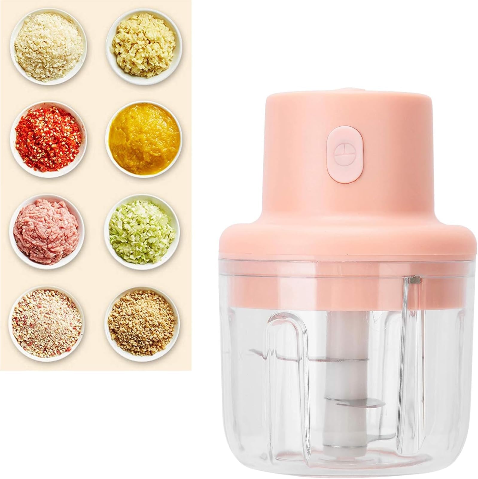 Mini Electric Food Chopper 250ml, USB Rechargeable, Portable Food Processor for Garlic, Onion, Vegetables, Fruits, Meat, Herbs, Easy Clean, Waterproof Wireless Blender for Mincing, Mixing, Pureeing