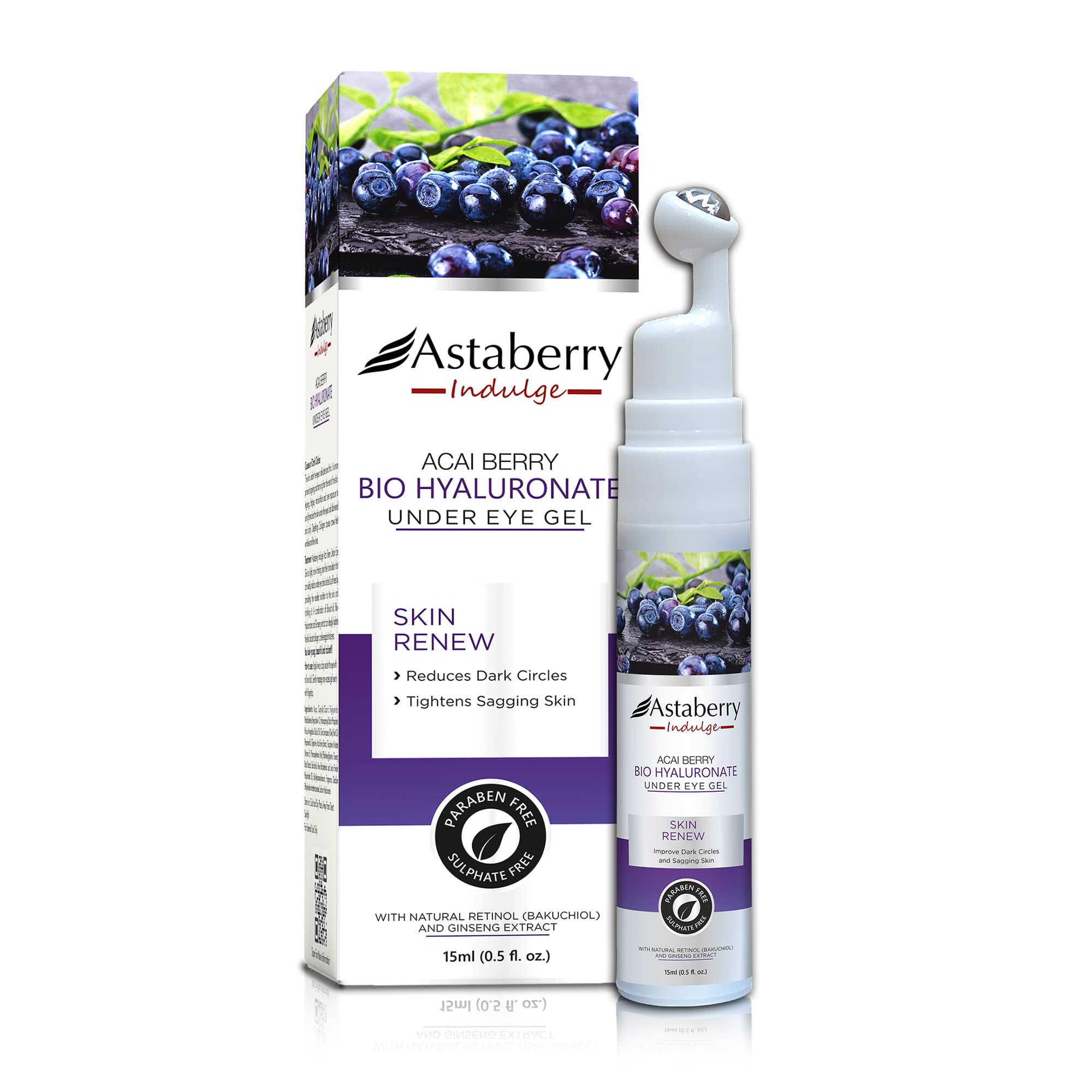 ASTABERRYIndulge Acai Berry Bio Hyaluronate Under Eye Gel 15ml Helps Reduce Visible Appearance of Dark Circles Wrinkles and Fine Lines | Hydrates