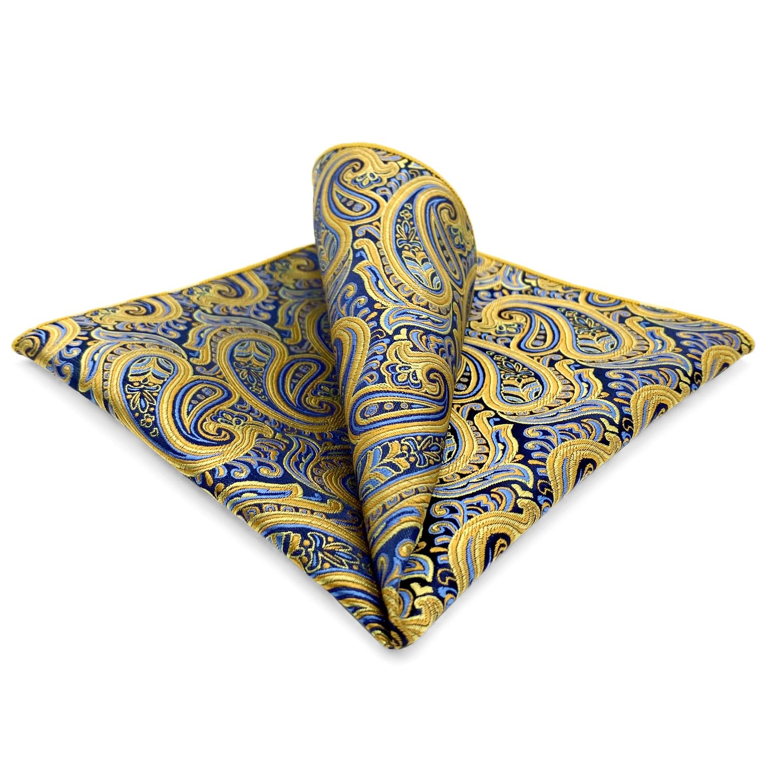 Corbatas de seda para hombre, color amarillo, mostaza, cachemira, bolsillo a juego, (12.6x12.6 Matching Pocket Square Only)