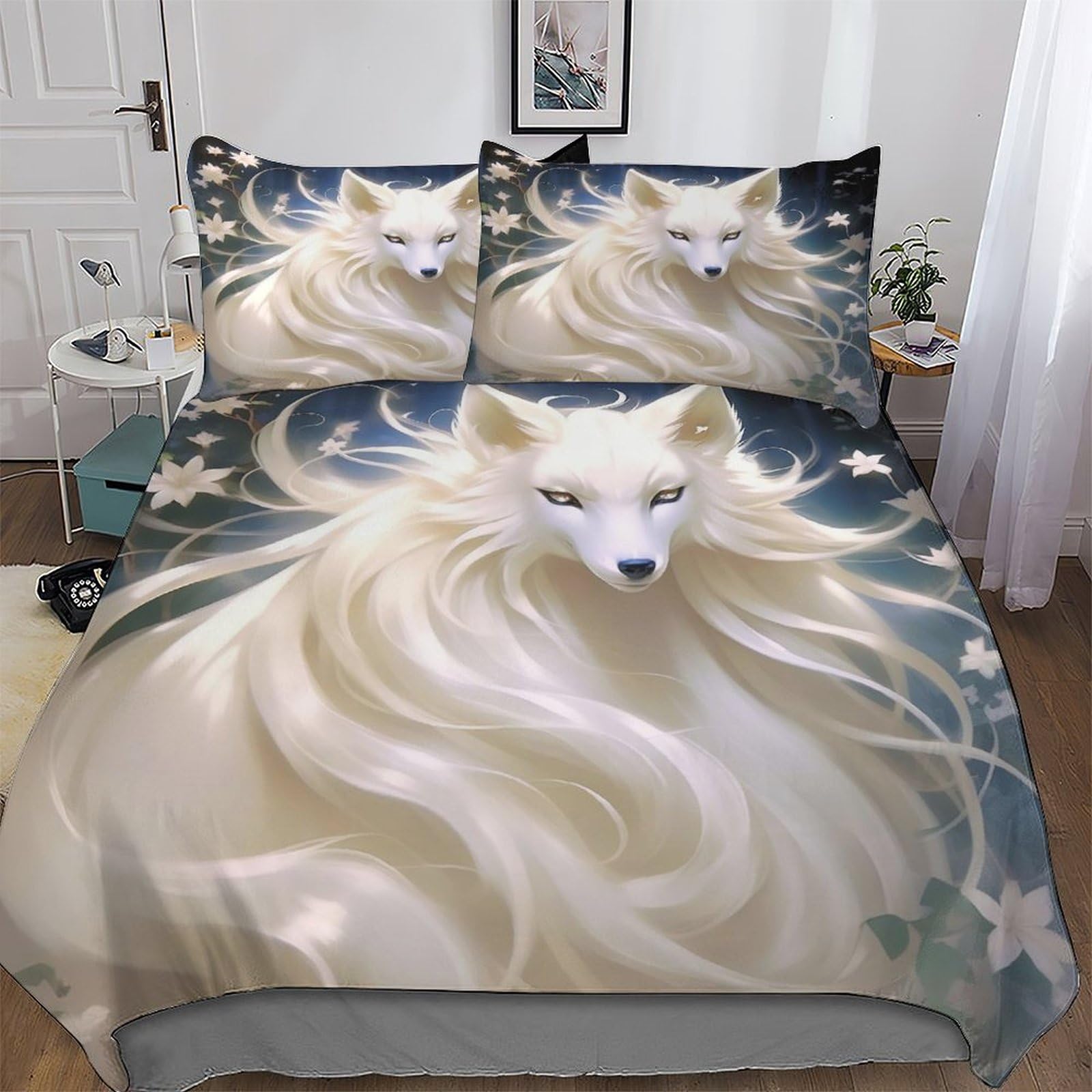 Housse de couette renard 200x200 parure de lit 3 pièces coton