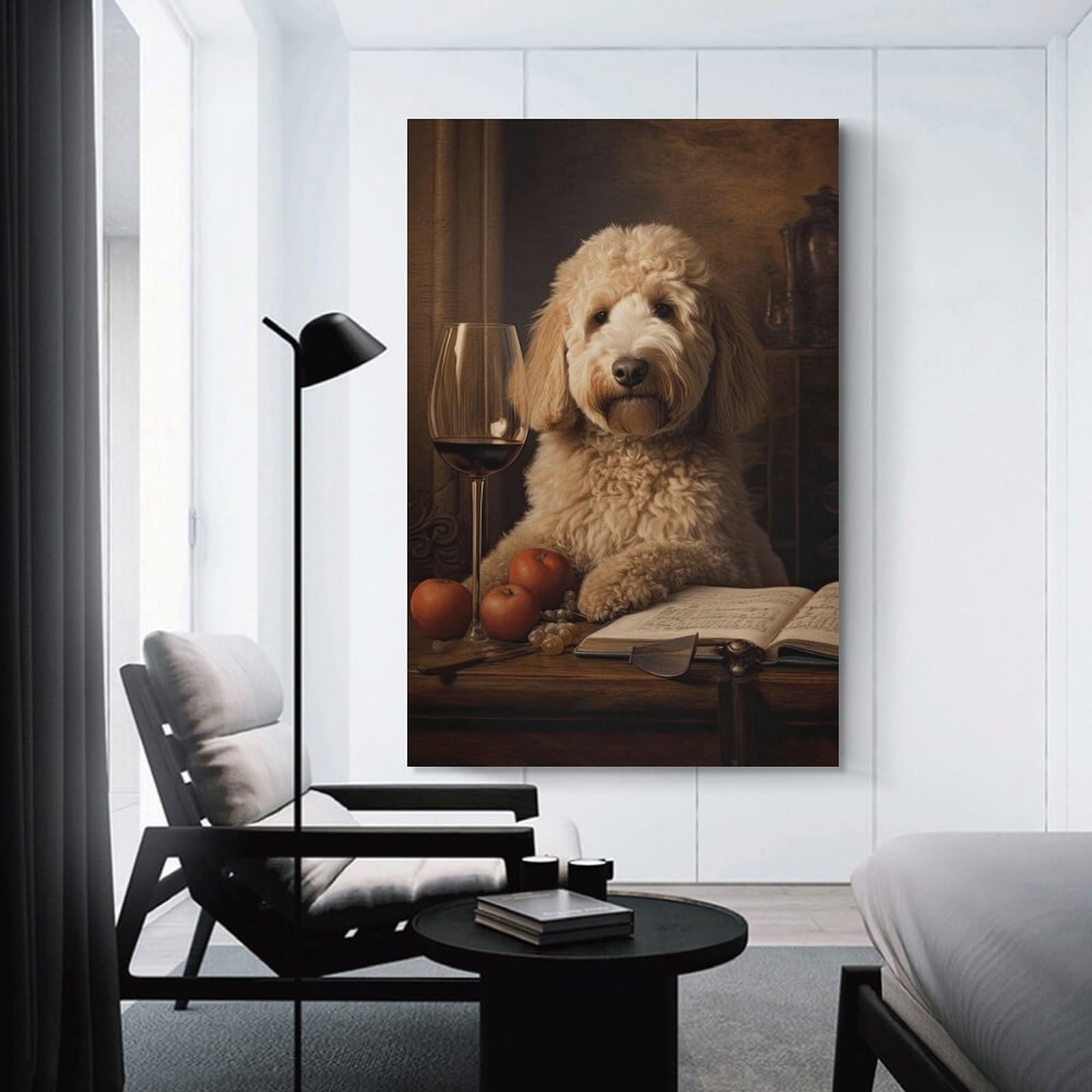 Junmoney Golden Retriever with Wine Glass Wall Decor Canvas Print 16x24inch(40x60cm), for Sofa Walls, Lounge Or Home Corners, Modern Wall Decor for Cosy Interiors