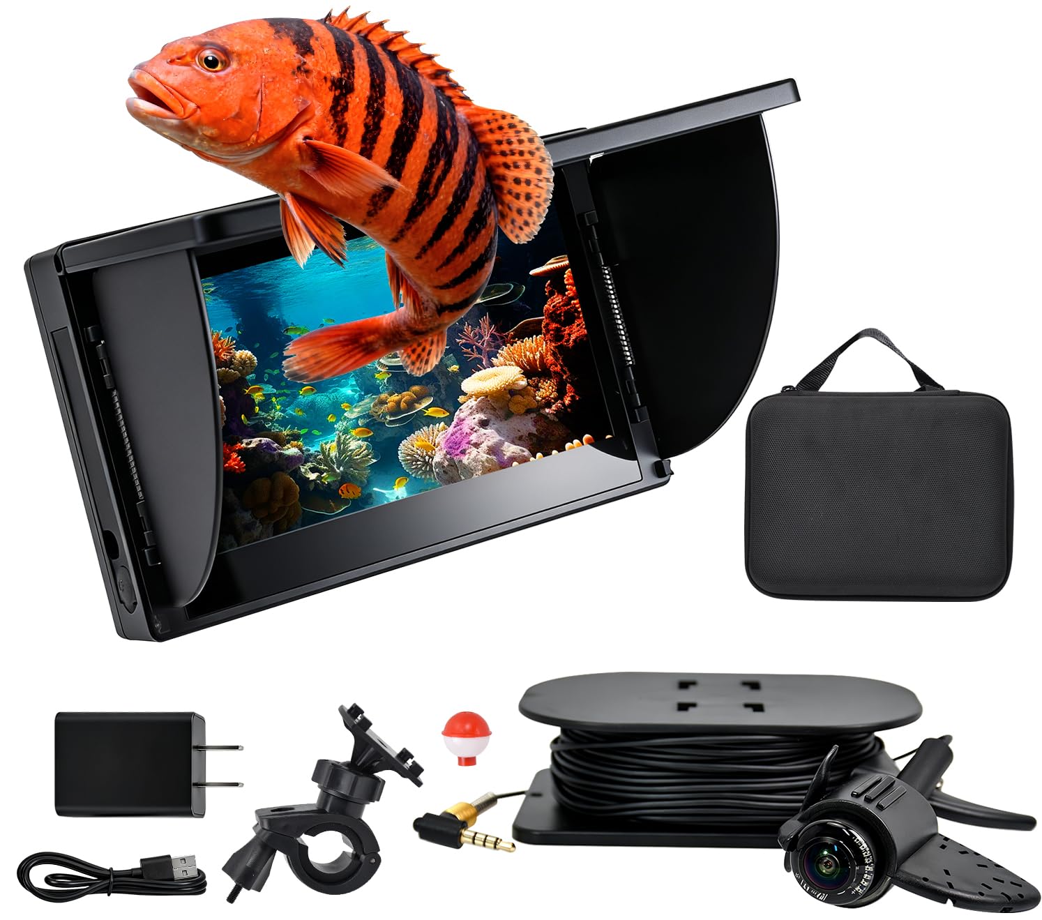 Fish Finder Depth Finder, 6 Inch Portable Fishfinder with 1280 * 720 AHD Display, 80FT/Waterproof IP68, for Kayak/Boat/Ice Fishing, Includes Transducer & Mounting Kit-image-47