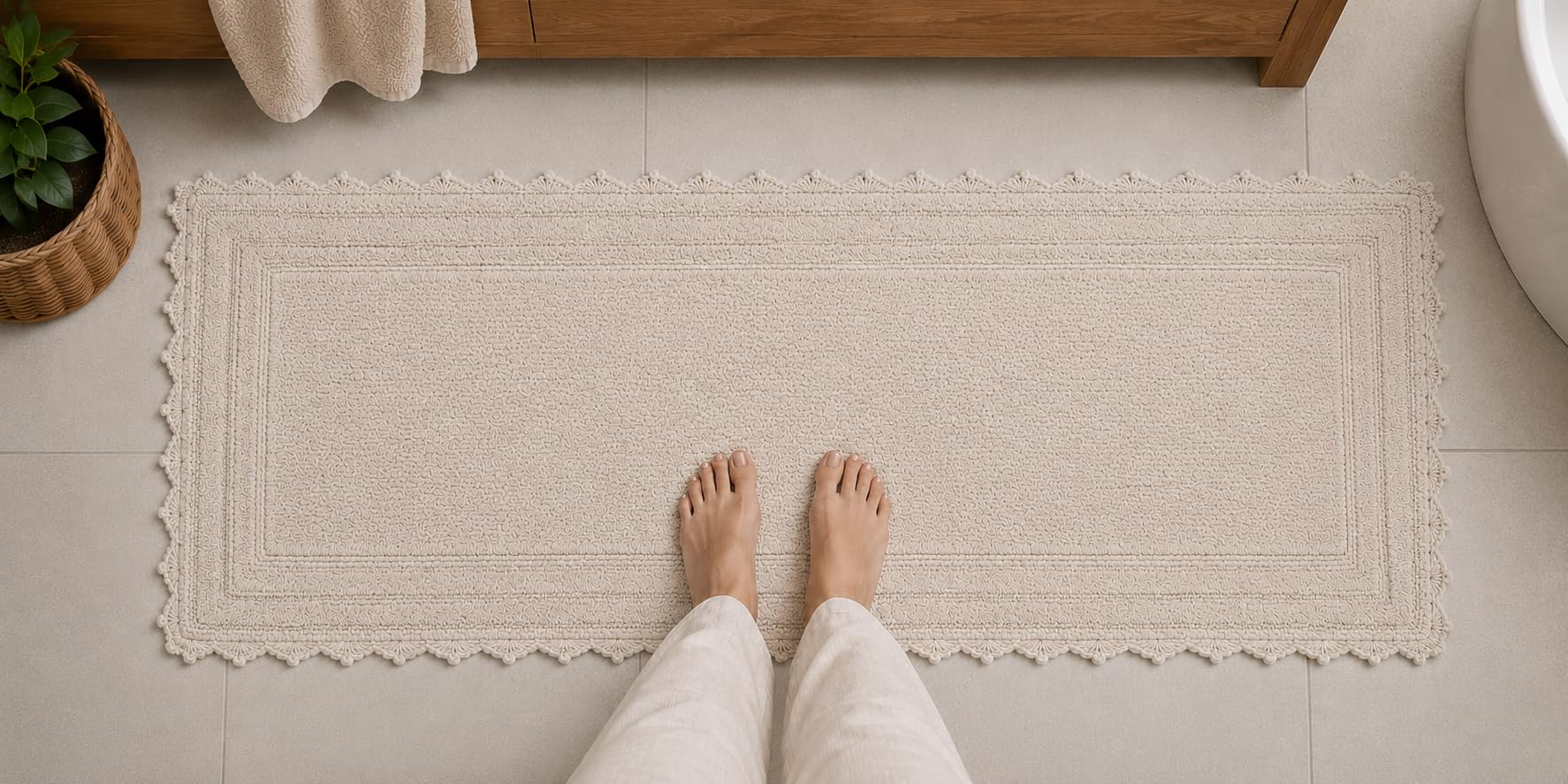 Royal Blaze Alfombra de baño reversible 100% algodón, viene con bucle y diseño copetudo con bordes de ganchillo, 2200 g/m², directamente desde el fabricante, alfombra de baño de secado rápido, beige,