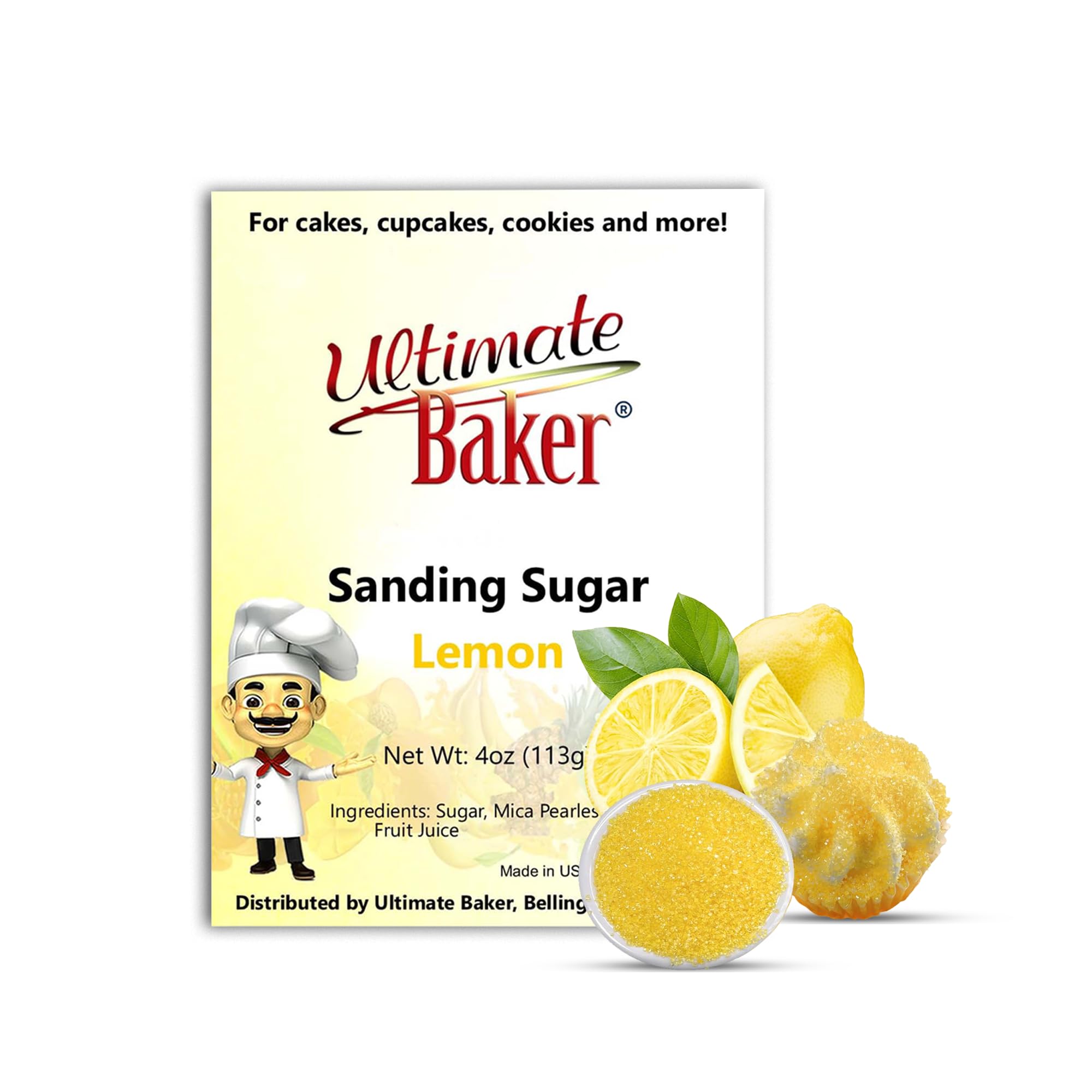 Ultimate Baker - Sanding Sugar, Lemon Flavor - Vibrant, Naturally Colored Baking & Decorating Sugar, Perfect for Sprinkling on Cakes, Desserts &