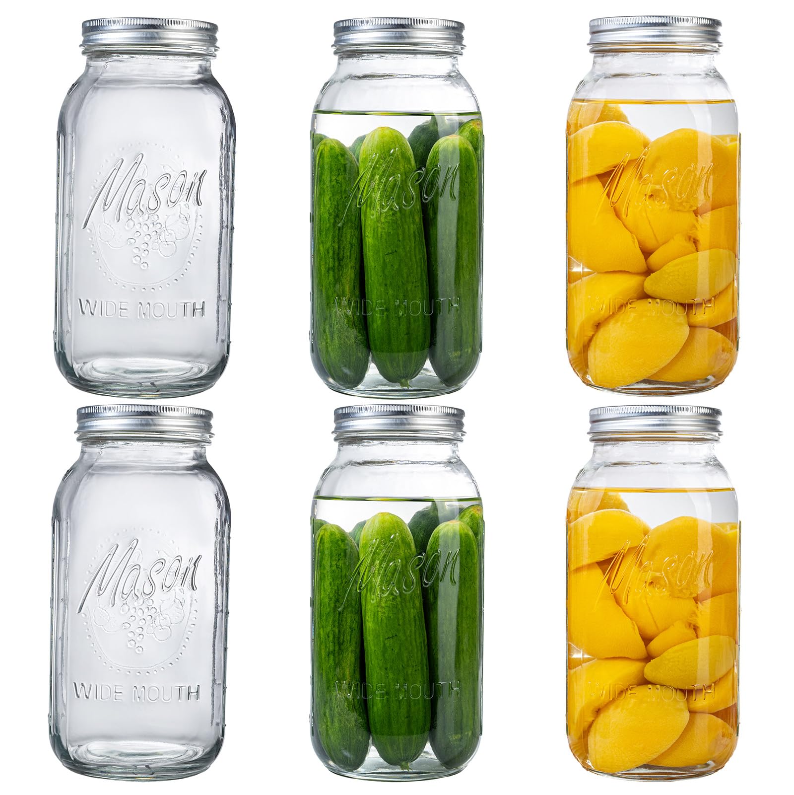 WELLIFE 6 Pack 64oz Wide Mouth Mason Jars,Half Gallon Mason Jar for Pickling, Canning, Fermenting and Food Storage, Microwave & Dishwasher Safe