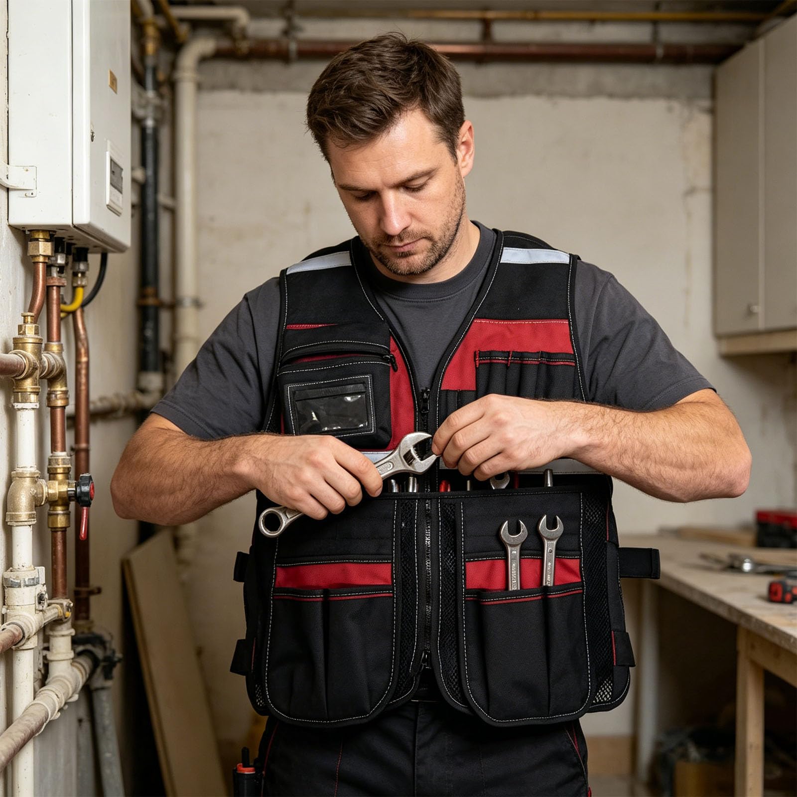Arbeitsweste für Elektriker und Bauarbeiter Optimale Belüftung und schneller Zugriff auf Werkzeuge Klempner Werkzeugweste