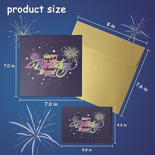 Miniatura 3 de YiKaLus Tarjetas de cumpleaños desplegables de fuegos artificiales, luces musicales y LED, tarjetas de cumpleaños con pastel de cumpleaños soplable,