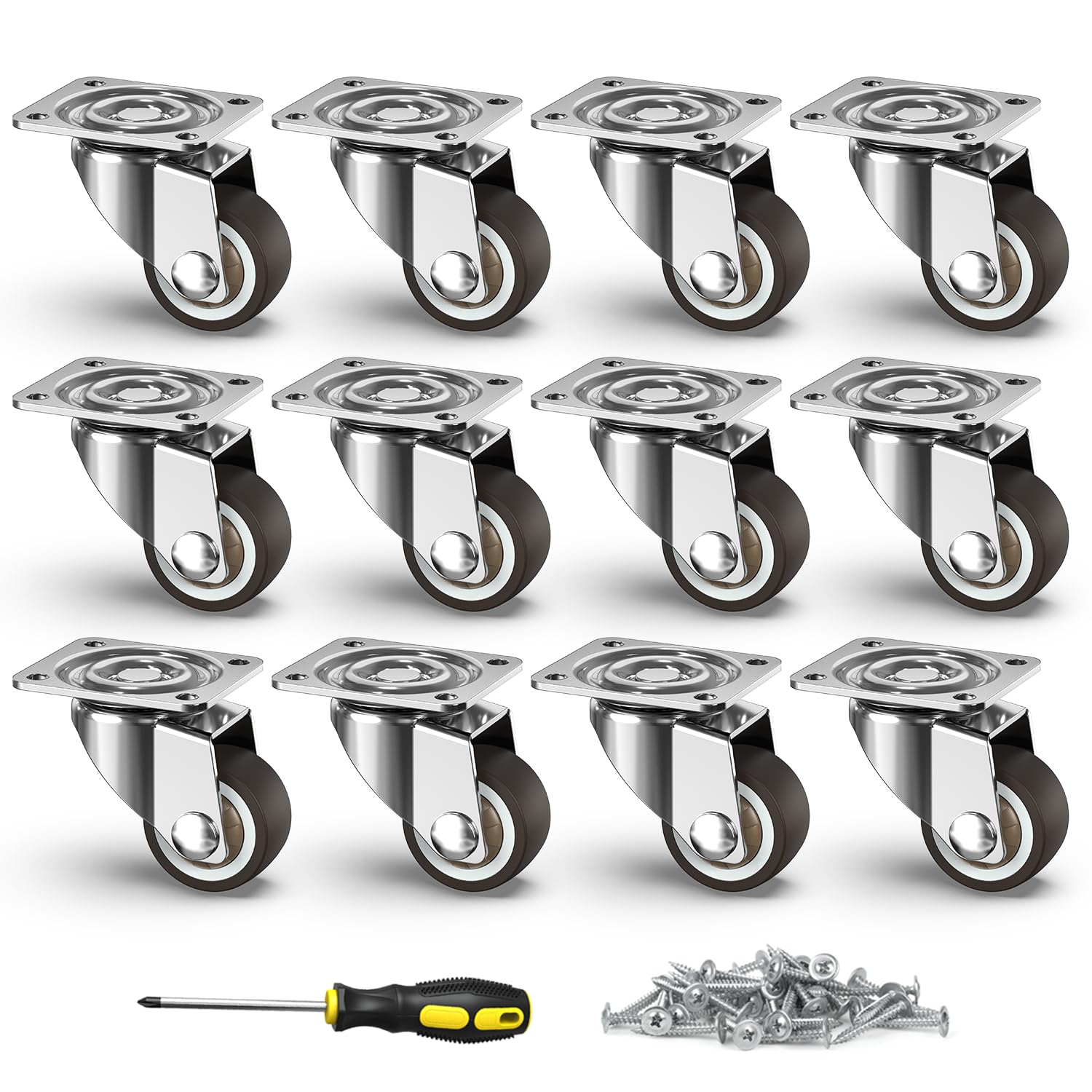 Sohnvwtgd 1 Inch 12 Pack 1 Inch Small Caster Wheels For Furniture Low Profile Casters Set Of 12 Perfect Wheels For Small Project,Nightstand,Side Table (No Brake)