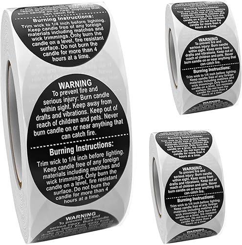 1500 etiquetas de advertencia de velas, calcomanías de contenedor de velas de 1.5 pulgadas, calcomanías de seguridad para velas para hacer velas,