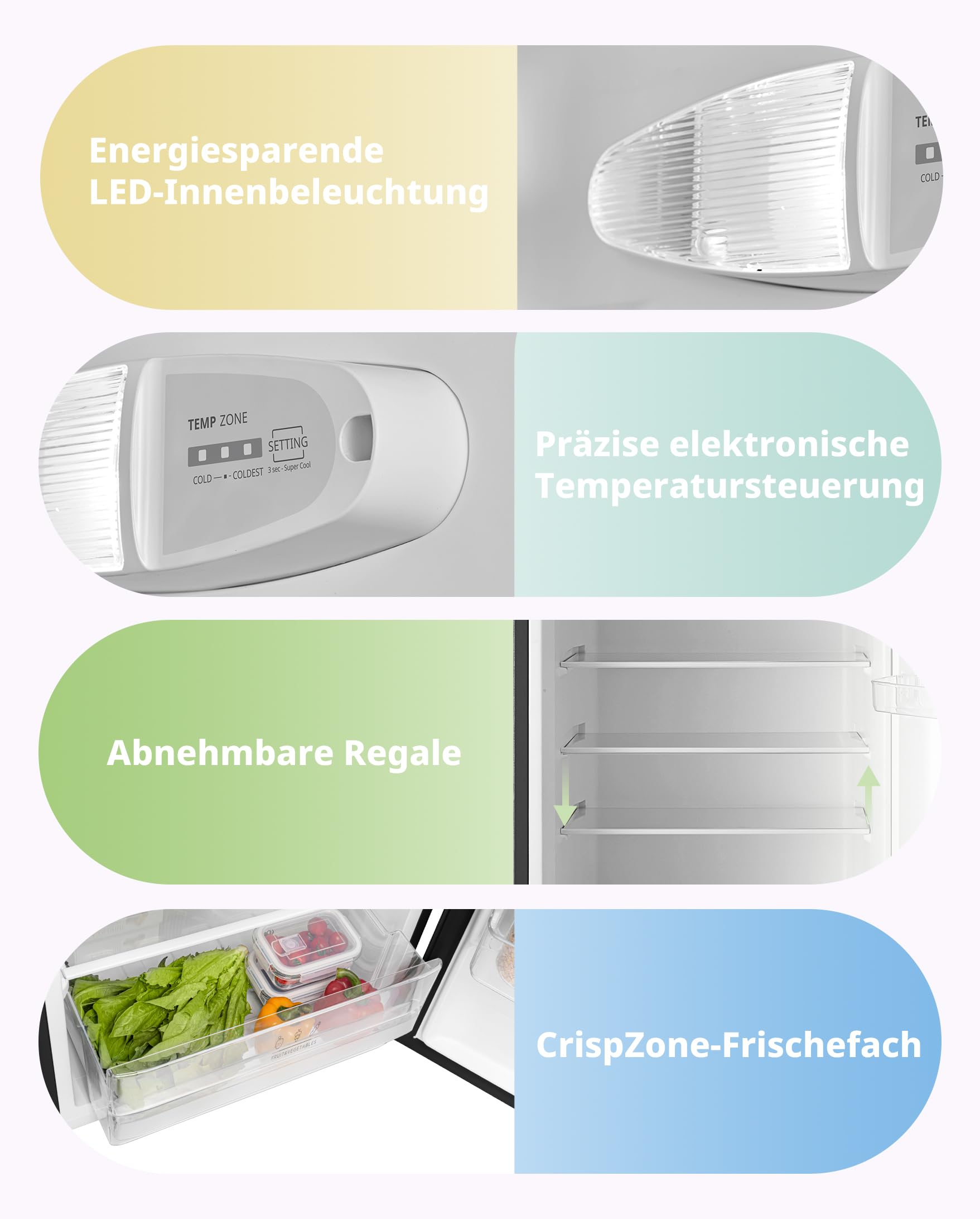 Comfee Kühlschrank mit Gefrierfach 204L Kühl-Gefrierkombination 143 cm Low Frost Leise 39 dB LED-Licht Inverter Kompressor Freistehend Schwarz