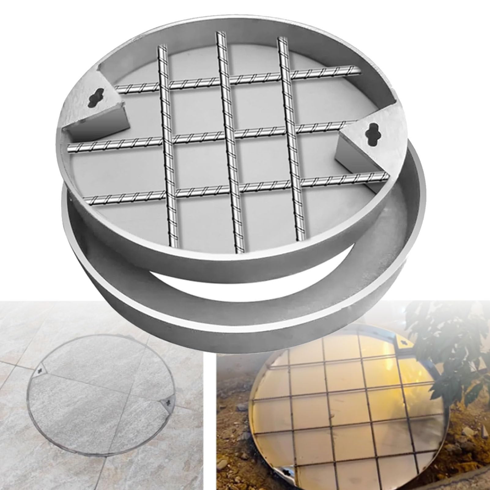 SENJINGHUA Round Septic Tank Cover with Hook, Stainless Steel Strong Load-Bearing Invisible Manhole Cover for Driveway/Highways, Embedded Manhole Cover and Frame,400mm/15.7in