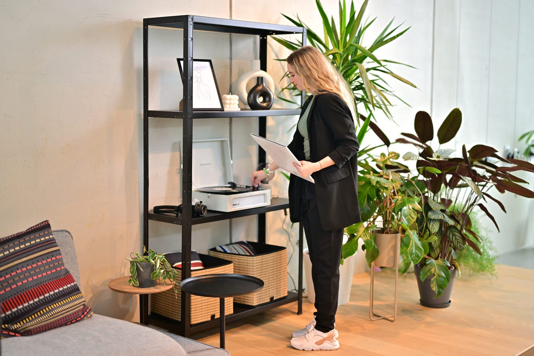 SCHULTE Regalwelt Steckregal mit 4 PowerMAX Fachböden, 70 kg Tragkraft, 200x100x50 cm (HxBxT), schwarz-Struktur, Lagerregal, Werkstattregal, Kellerregal, Garagenregal, Metallregal