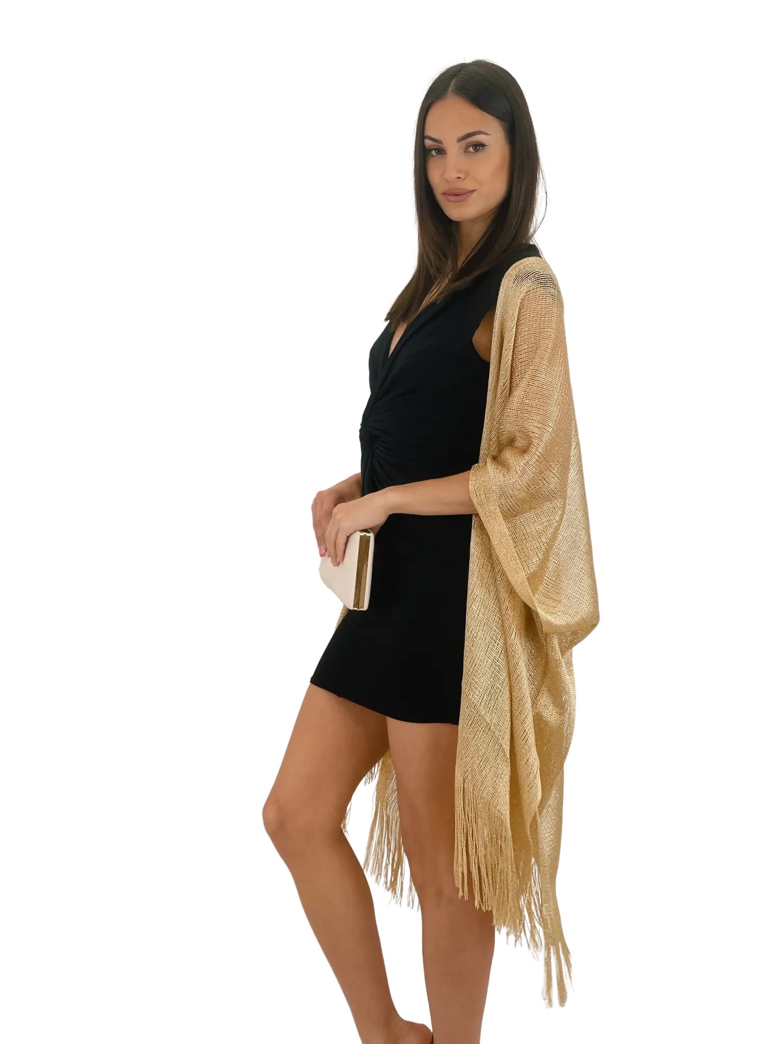 Cardigan Étole Femme Châle Wrap Écharpe Brillante 1.80 X 1.20 cm Cérémonies Soirée Fêtes Mariage Cocktail Bal de Promo Couleur Doré Pailletée