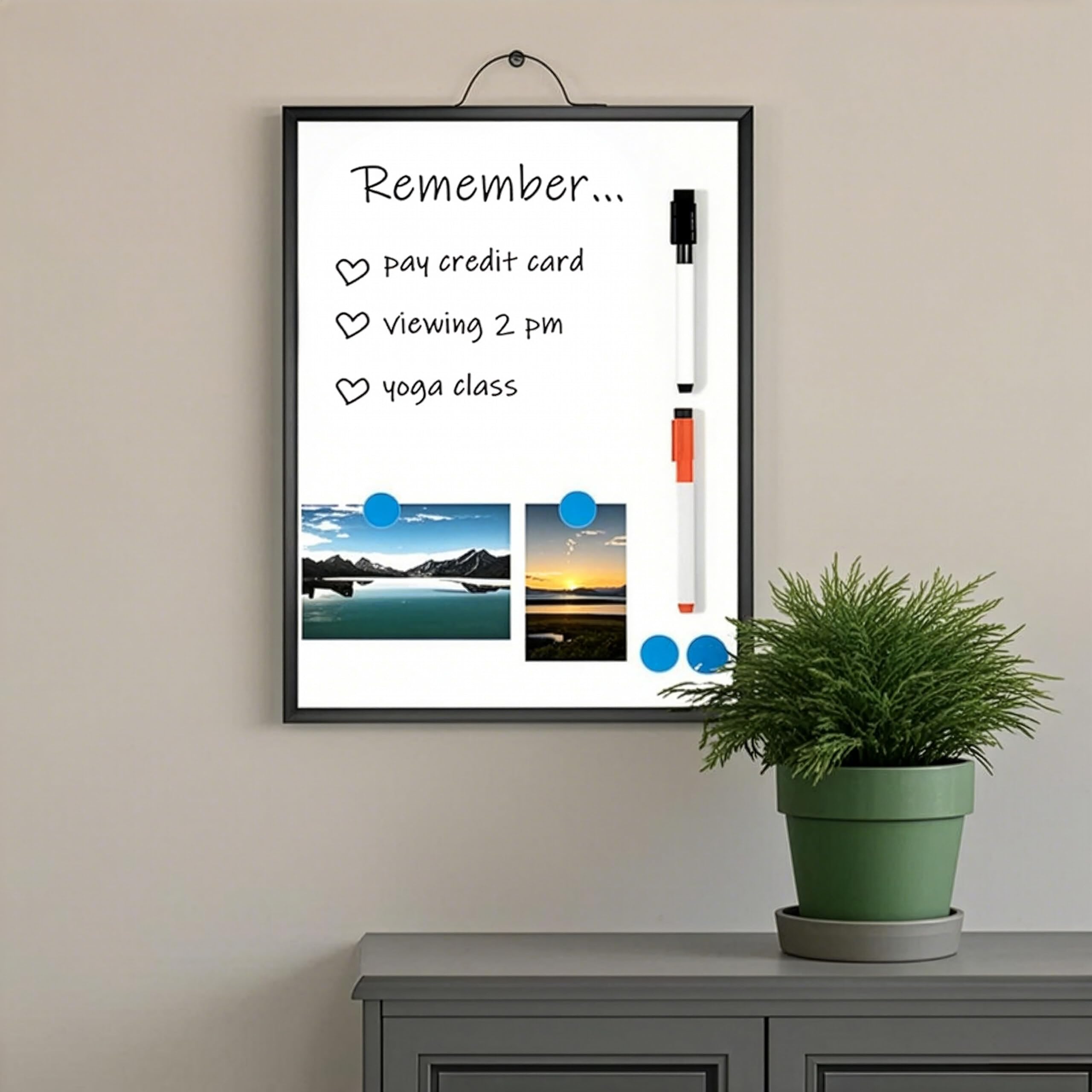 Relaxdays Pizarra magnética para Colgar, 40x30 cm, Blanca/Negra, Incluye 2 rotuladores y 4 imanes