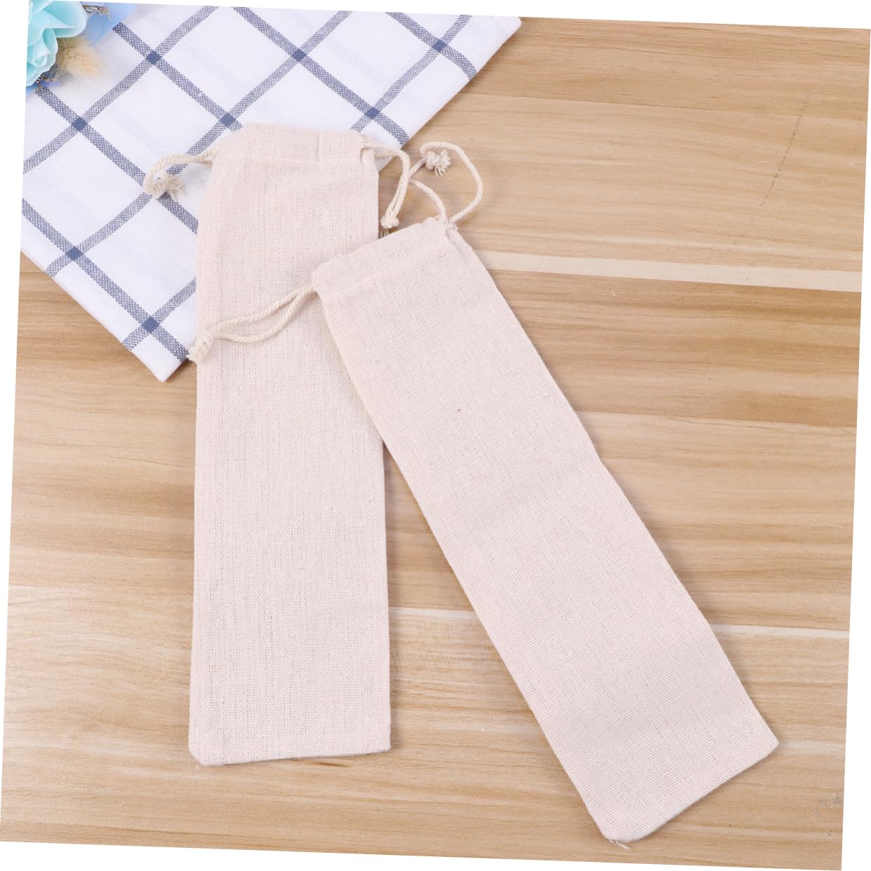 GRIRIW 2sets Burlap Straw Pouch Bag Drawstring Travel Bag for Reusable Straws 5pcs*2