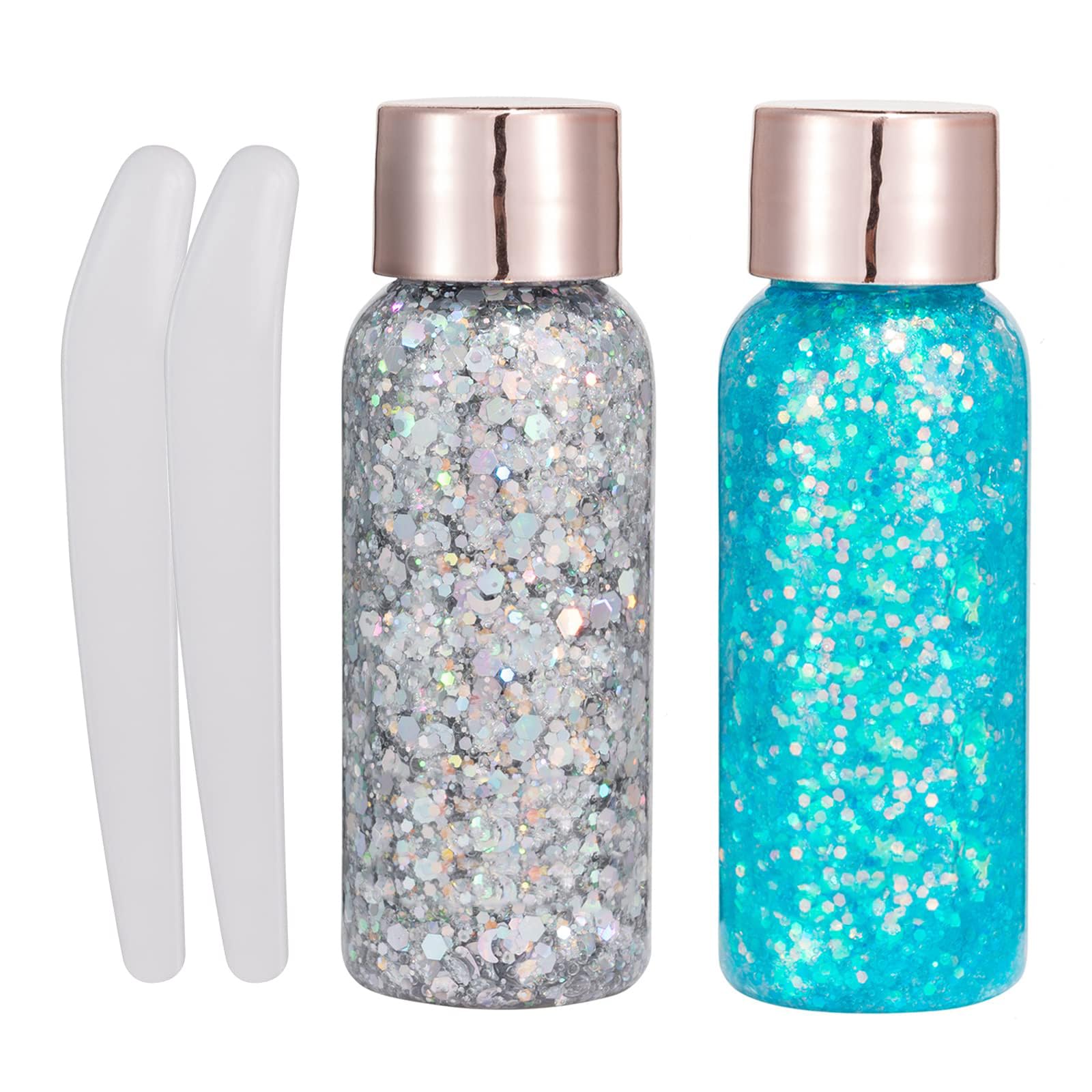 Body Glitter Gel, Holographic Face Glitter Gel Shimmer Makeup for Hair, Body, Eyeshadow, Long Lasting Waterproof Mermaid Sequins Liquid Eyeshadow for Festival Rave Party Accessories (Silver, Sky Blue)