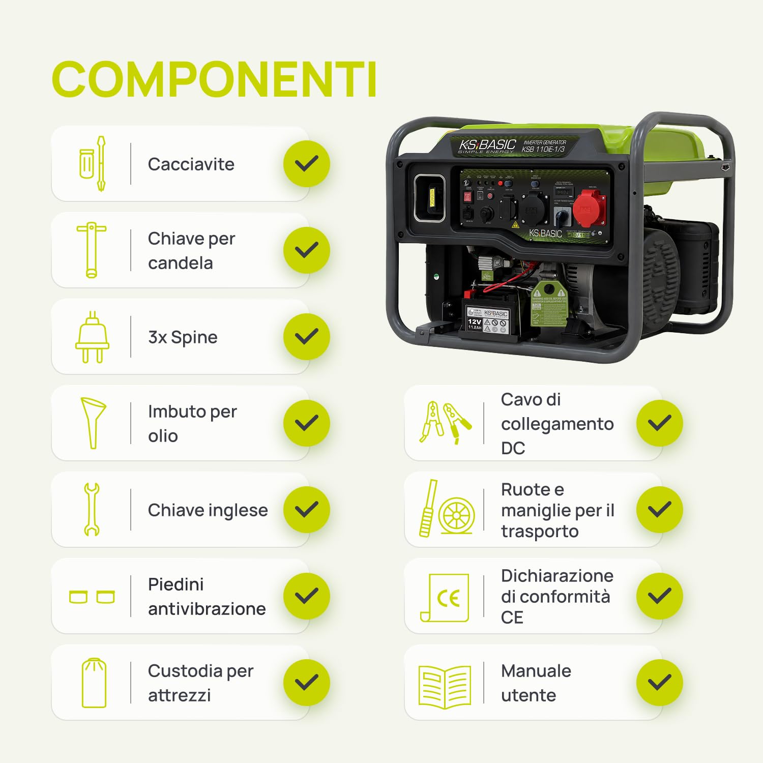 K&S BASIC Generatore inverter 110iE-1/3 11 kW max VTS, generatore di corrente benzina | Generatore di emergenza inverter per casa, campeggio e lavori in officina