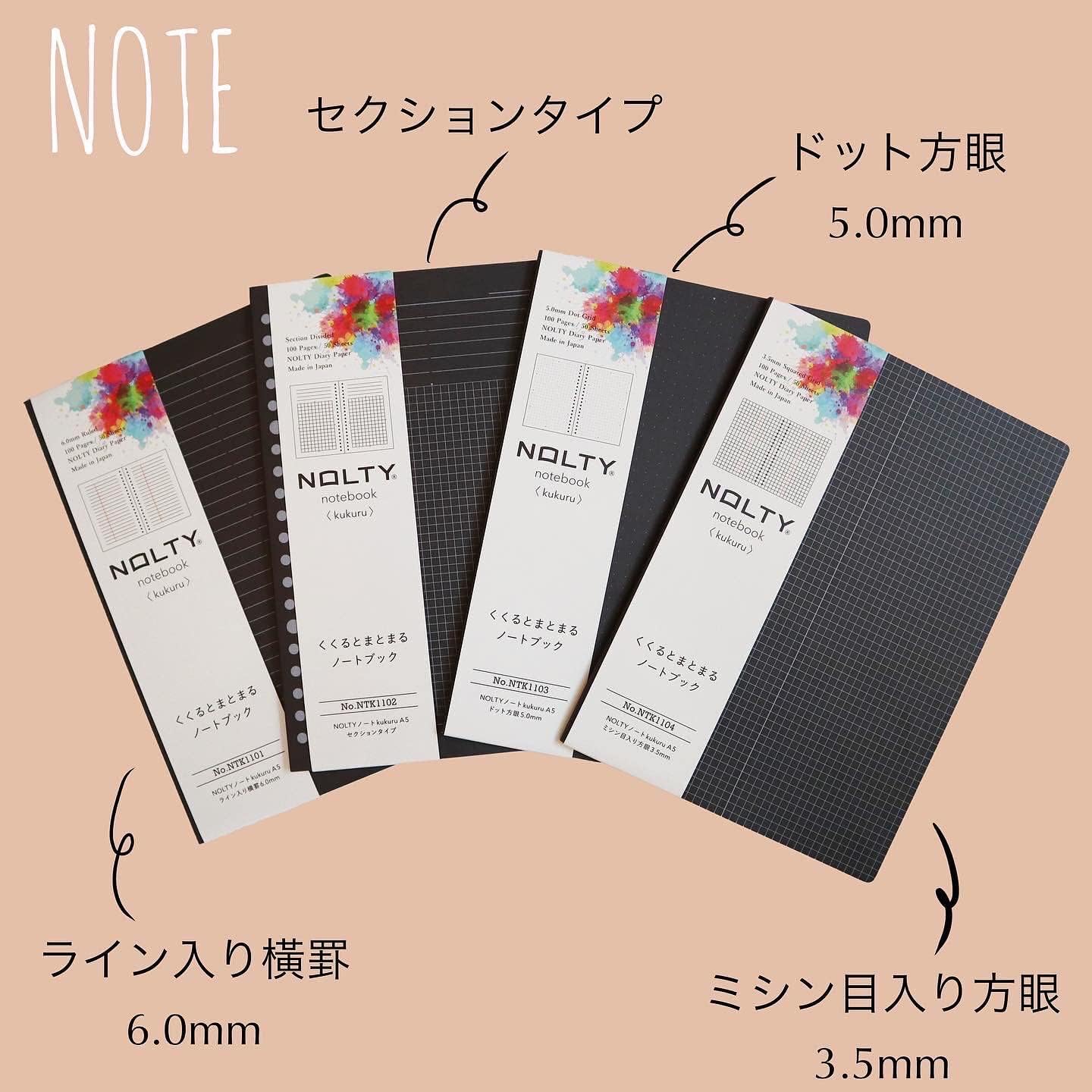 NOLTY NTK1103 Noritsu Notebook, Kukuru Kukuru A5, Dot Grid 0.2 inches (5.0 mm), Cover: Black, Paper: White