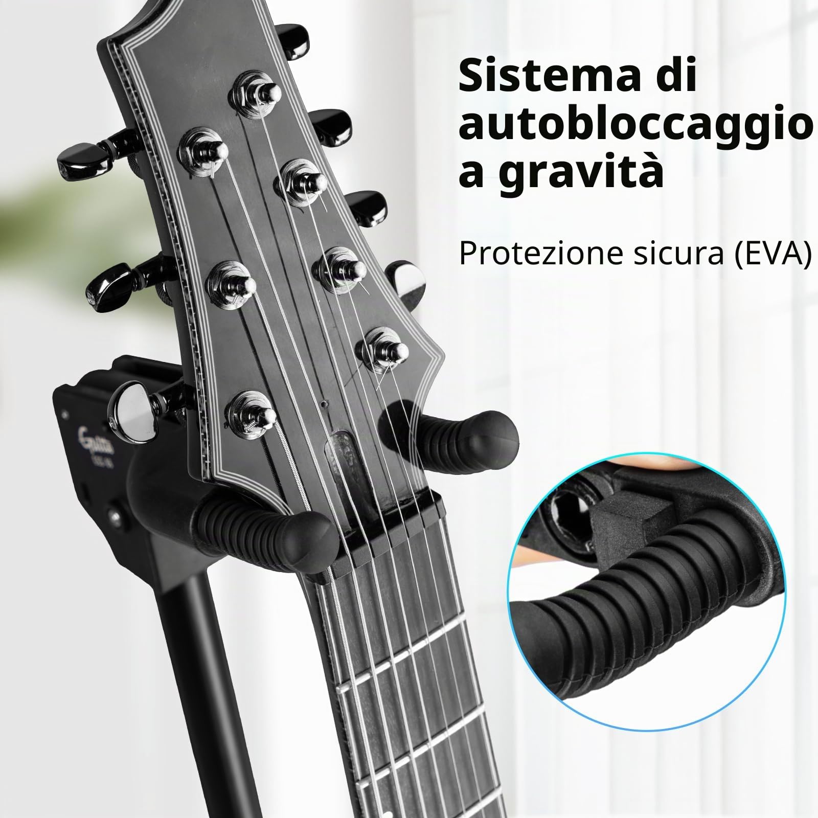 Guitto - Supporto per chitarra regolabile pieghevole da appendere a terra per chitarra acustica, classica, elettrica, basso GGS-06