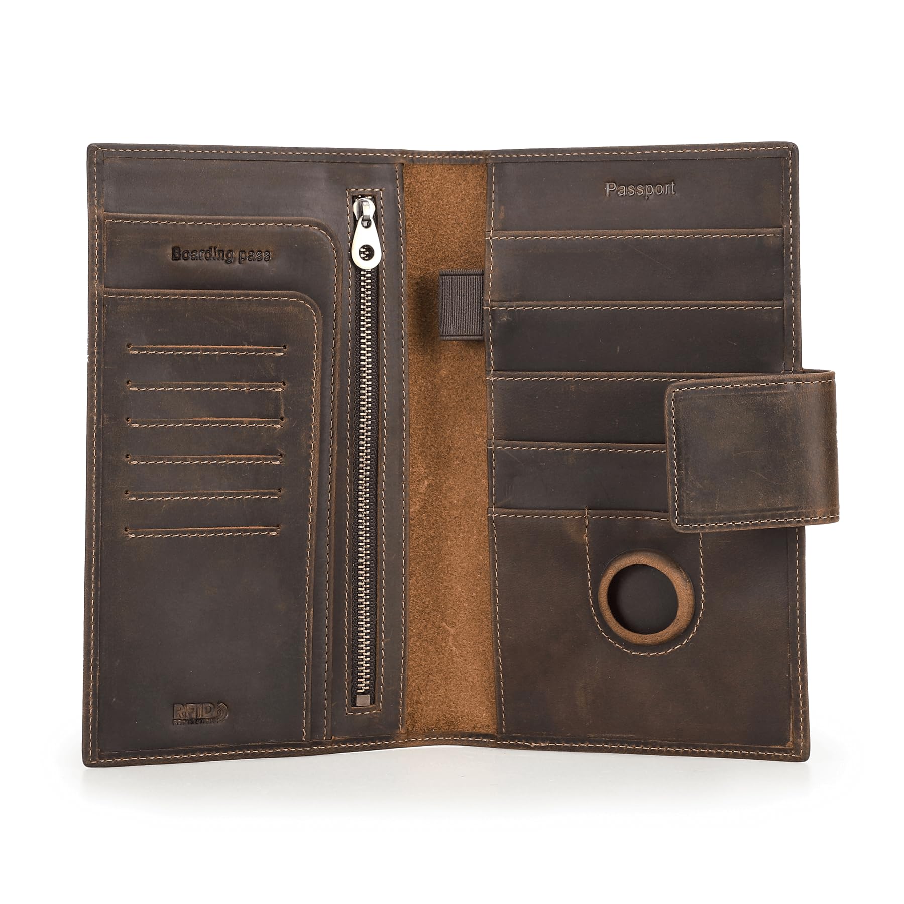 Leather Family Passport Holder for Man/Woman Airtage Passport Wallet RFID Multi-Functional Passport Cover with 4 Passport Slot, 6 Card Slot