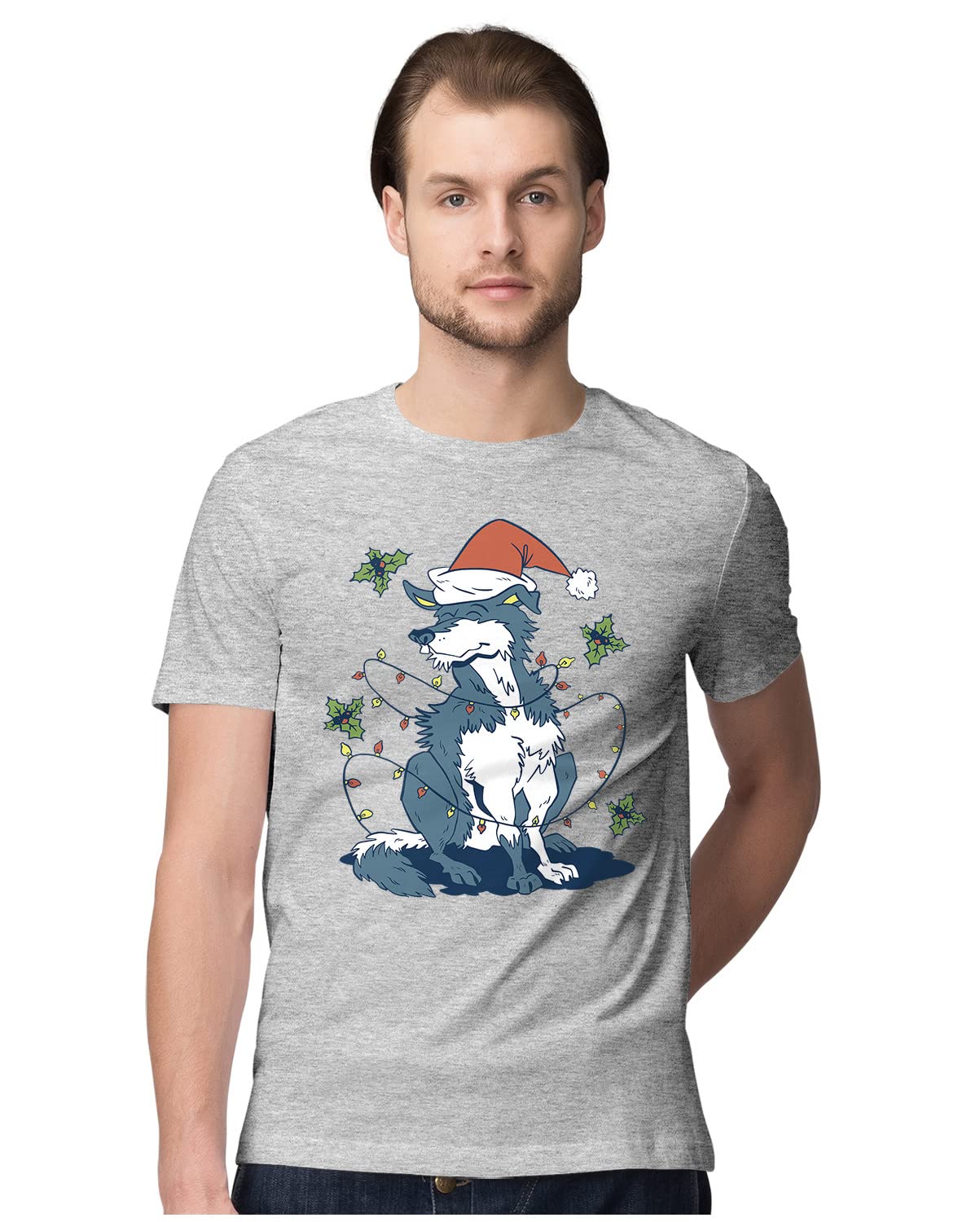 HeybrohMen's Regular Fit T-Shirt Siberian Christmas Husky 100% Cotton T-Shirt