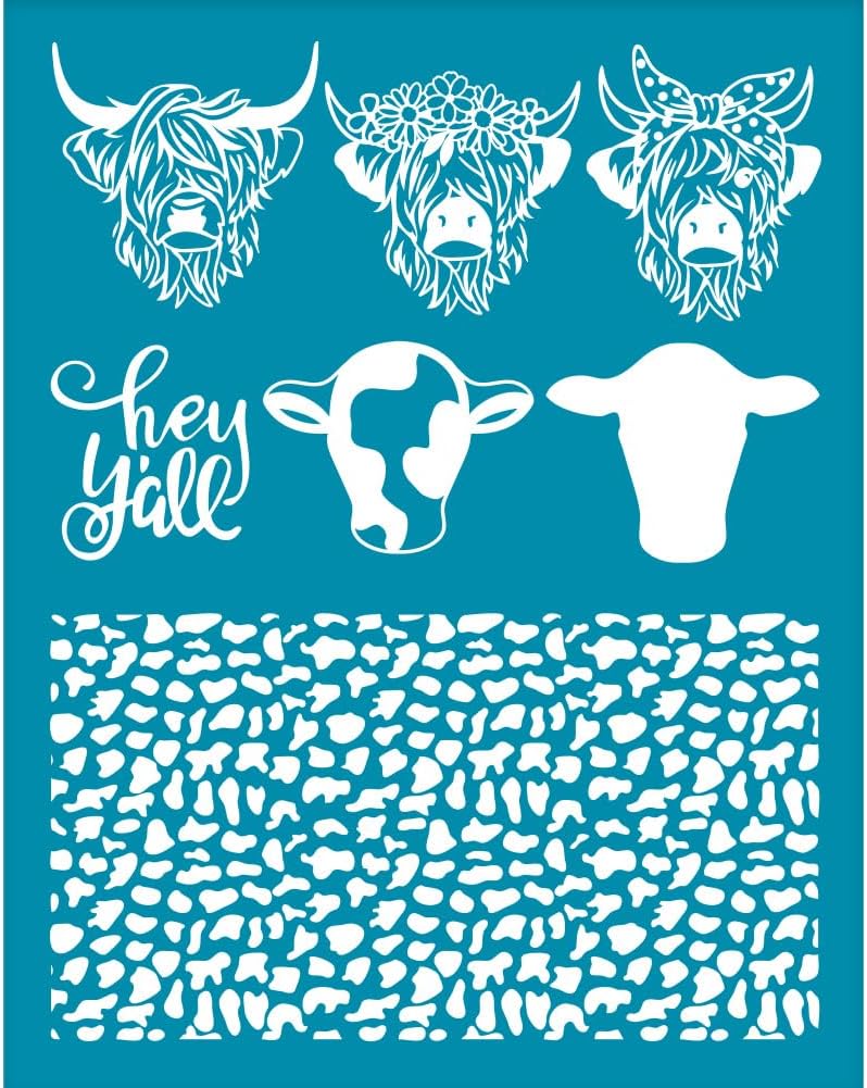 4x5 Inch Dairy Cow Clay Stencils Highland Cow Silk Screen for Polymer Clay Cow Pattern Silk Screen Stencils Mesh Transfer Stencils for Polymer Clay Jewelry Making