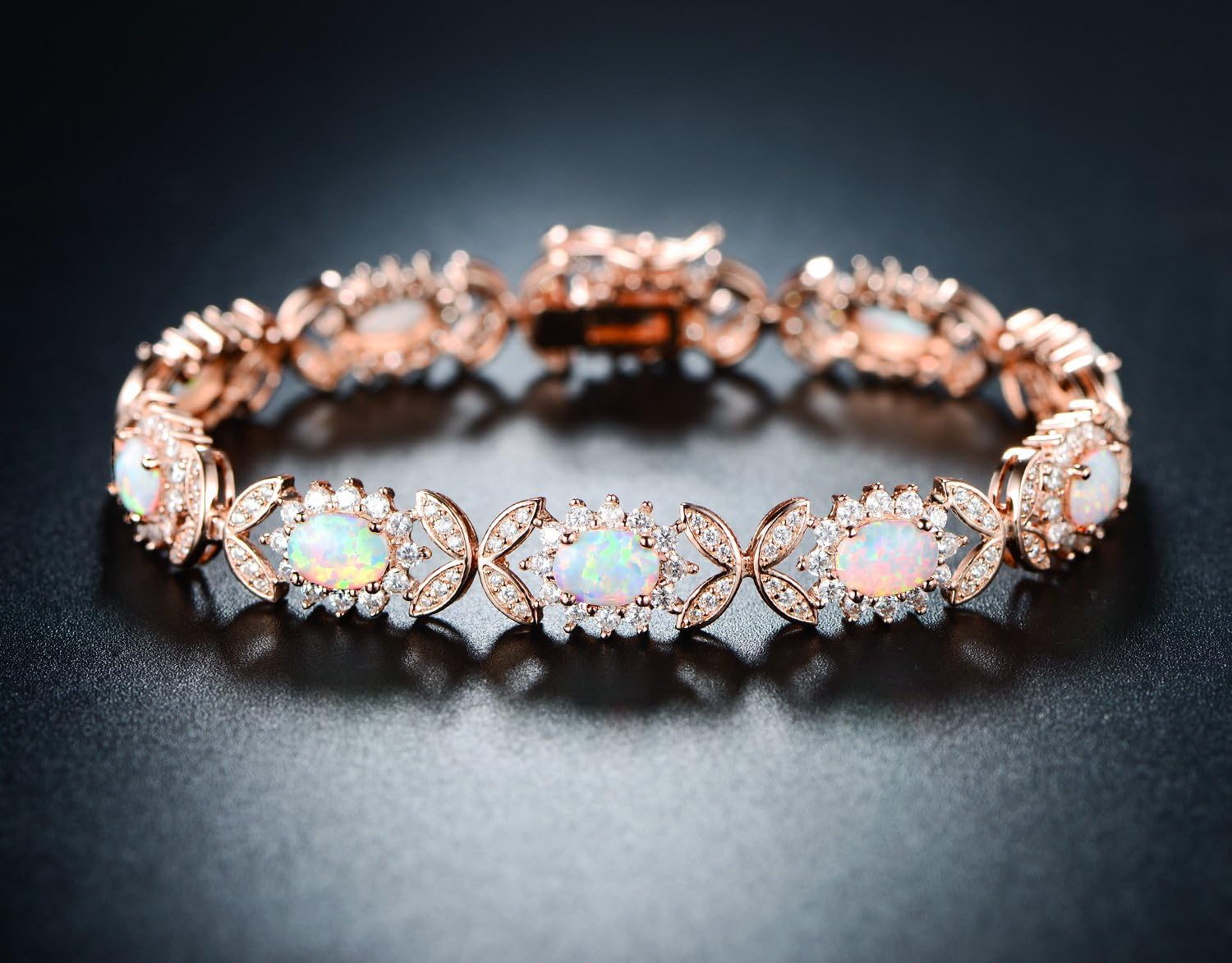 Barzel 18K White Gold or Rose Gold Plated Created Opal Tennis Bracelet - Image 4