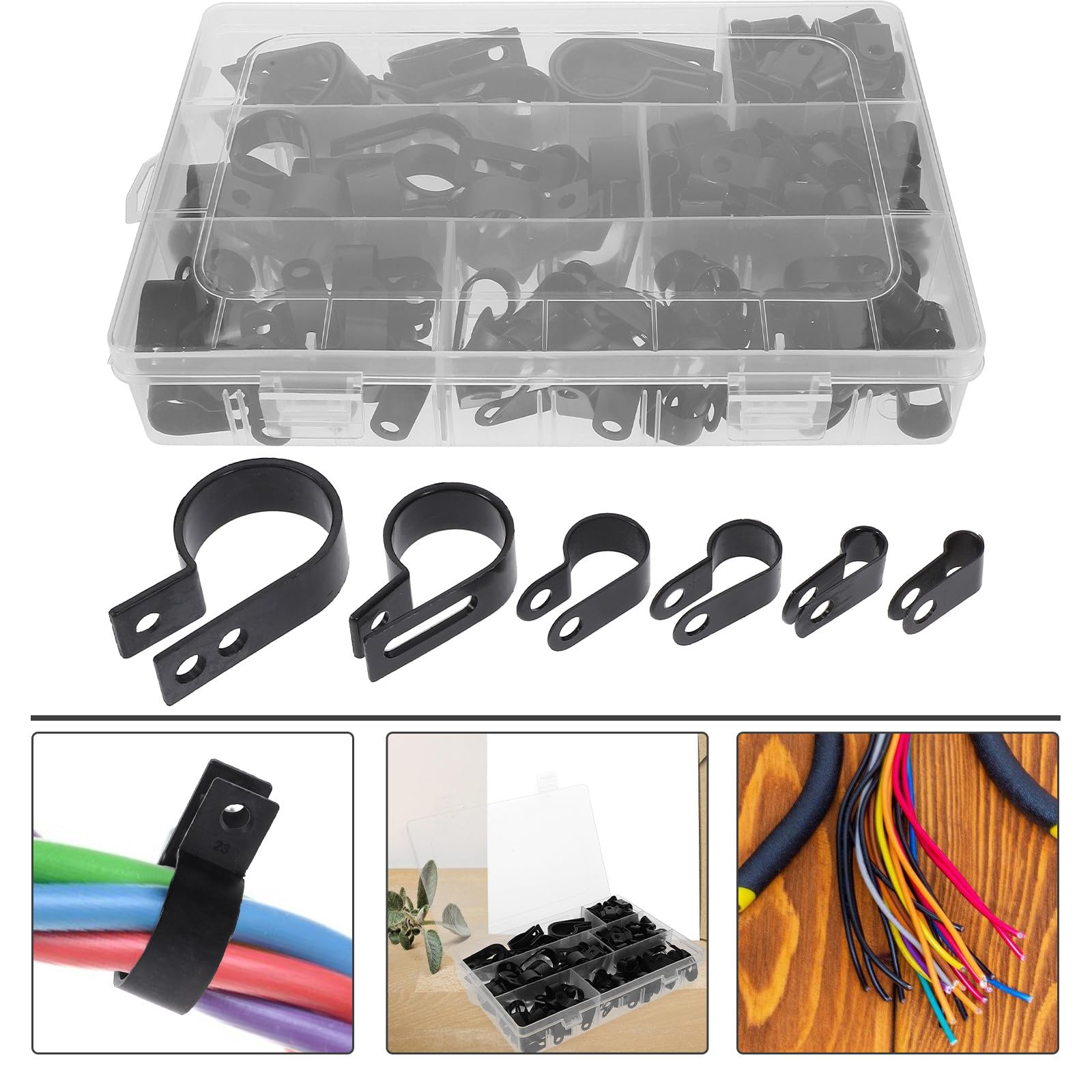 200 Stück Schwarze Kunststoffklemmen 3/4 Zoll aus Nylon zur Zugentlastung und Kabelsortierung für Elektronikzubehör und Kabelmanagement