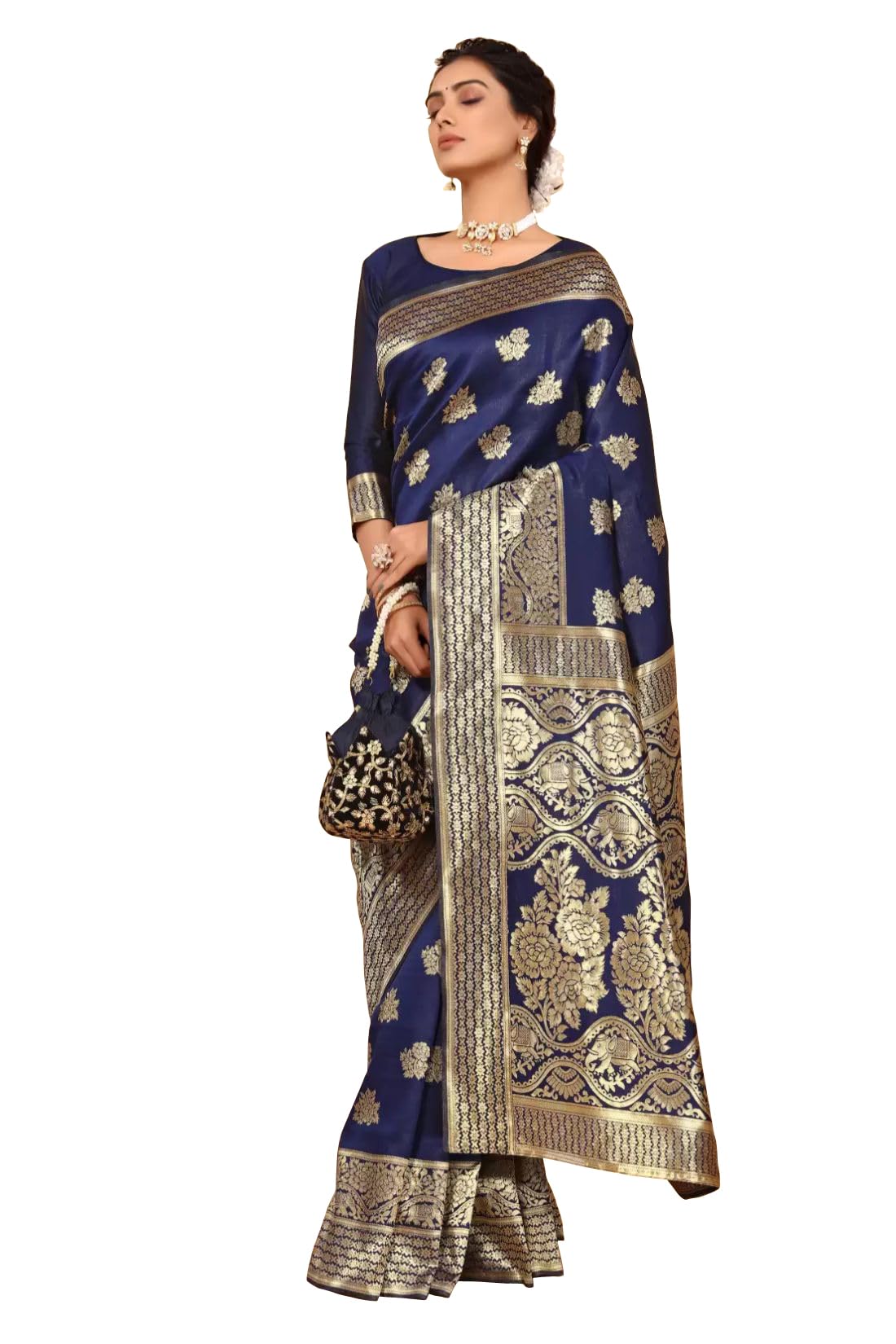 Sugathari Women's Banarasi Saree Pure Kanjivaram Silk Saree Soft New Ladies 2023 Design Wear Pattu Sarees Latest Cotton Party Sari Collections With Blouse Piece For Wedding Sadi (Pari 63 N Blue)