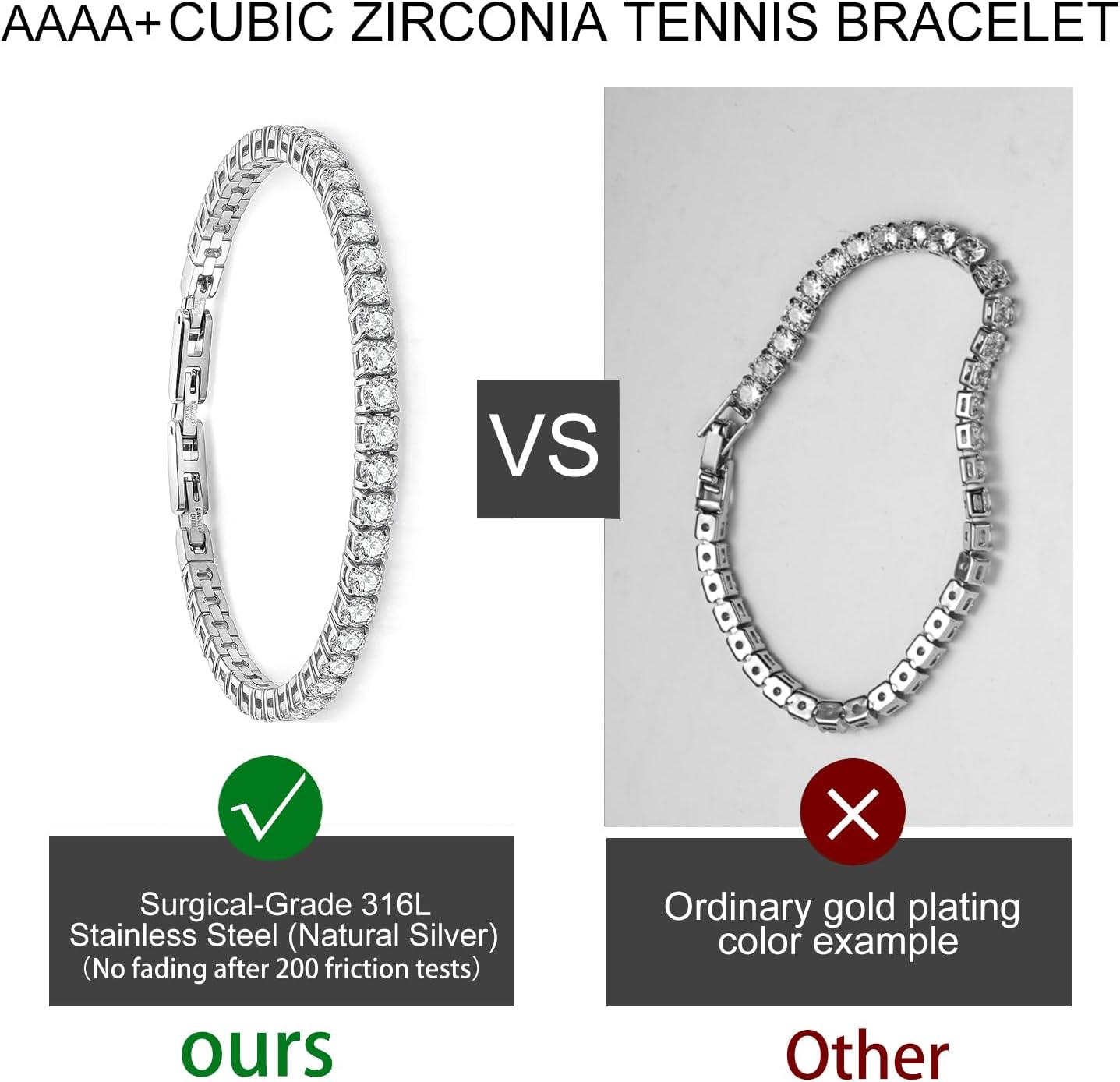 Tennis Bracelet for Women Men, 14K Gold Plated Round 3mm/4mm/5mm AAAA+ Cubic Zirconia CZ Dainty Classic Adjustable Stainless Steel Bracelets Festival Wedding Jewelry Gift - Image 6