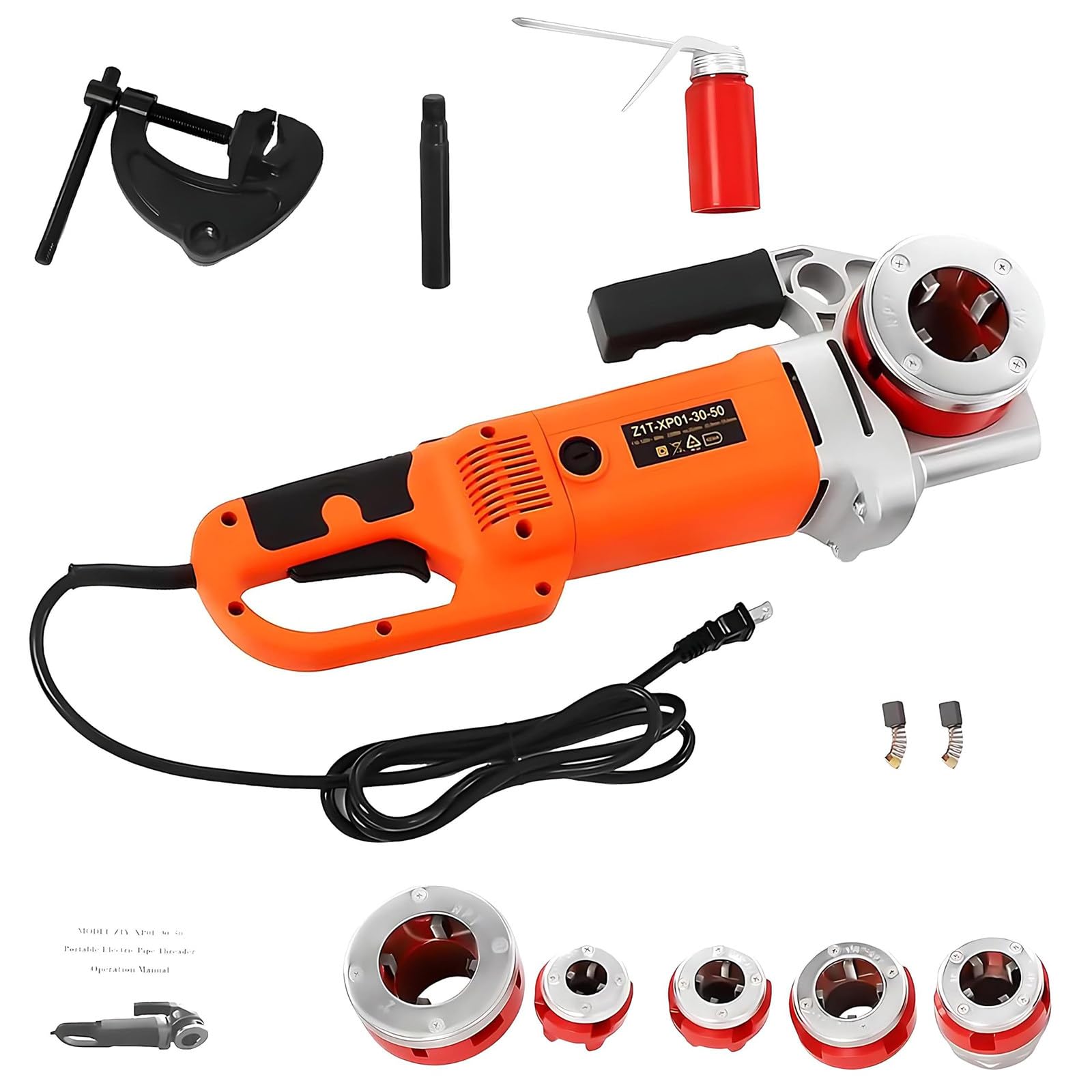 Herramienta Portátil para Roscar Tubos 2300W, Kit de Terraja Eléctrica Manual con 6 Cabezales, Motor de Alta Potencia para Instalación de Tubos de Acero
