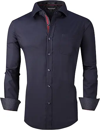 Alex Vando Mens Bamboo Dress Shirts Wrinkle Free Regular Fit Stretch Button Down Shirt