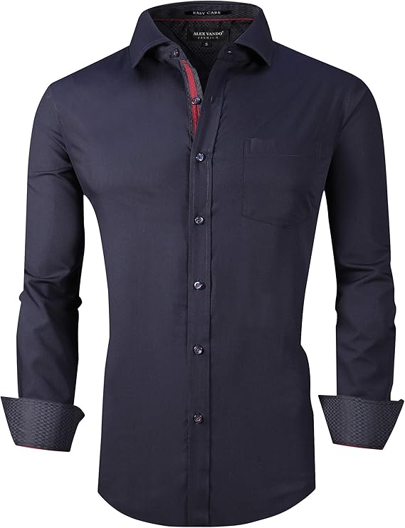 Alex Vando Mens Bamboo Dress Shirts Wrinkle Free Regular Fit Stretch Button Down Shirt