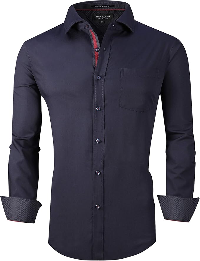 Alex Vando Mens Bamboo Dress Shirts Wrinkle Free Regular Fit Stretch Button Down Shirt