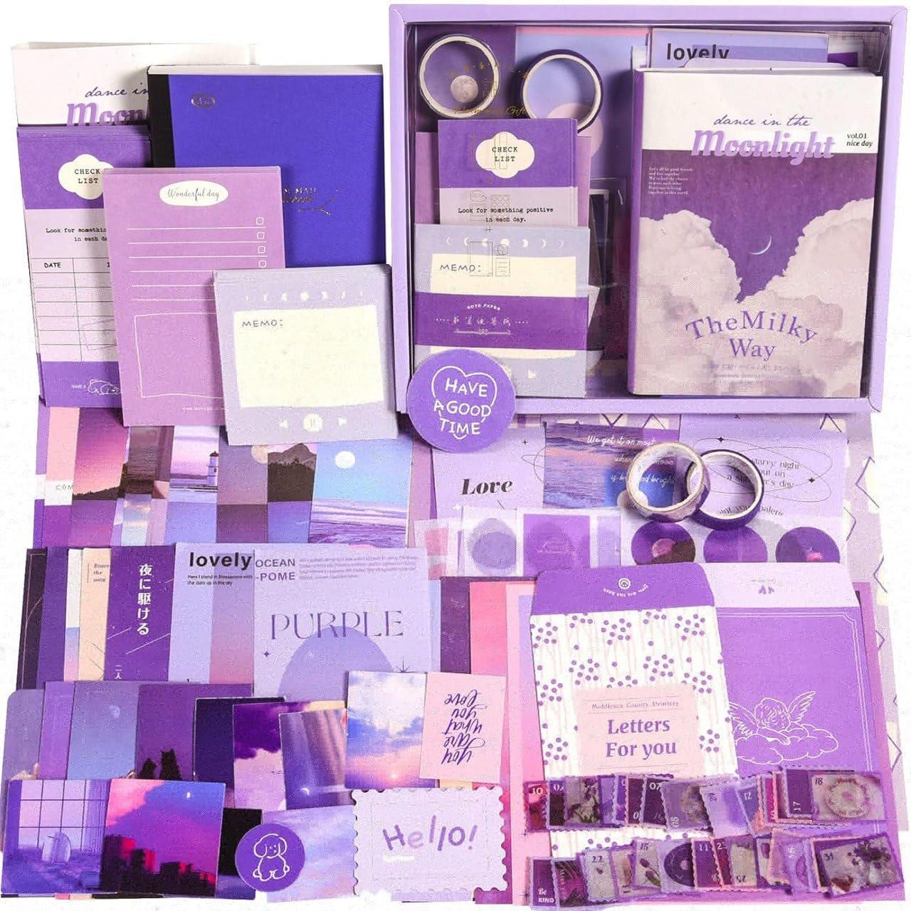 Shivaaro Paper Aesthetic Scrapbook Kit | Junk & Daily Journal Scrapbooking Supplies Stationery | A6 Grid Notebook | DIY Journaling Craft Gift for Teen Girls, Boys, Kids & Women (Purple)