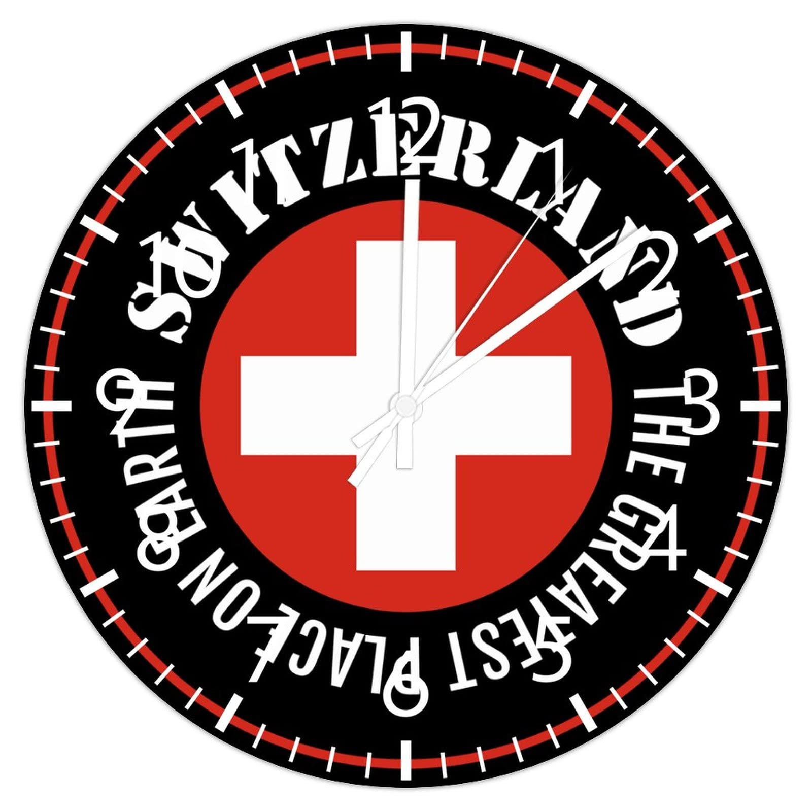 Horloge murale Suisse ronde en PVC 30cm deco interieure interieur salon et espace de travail