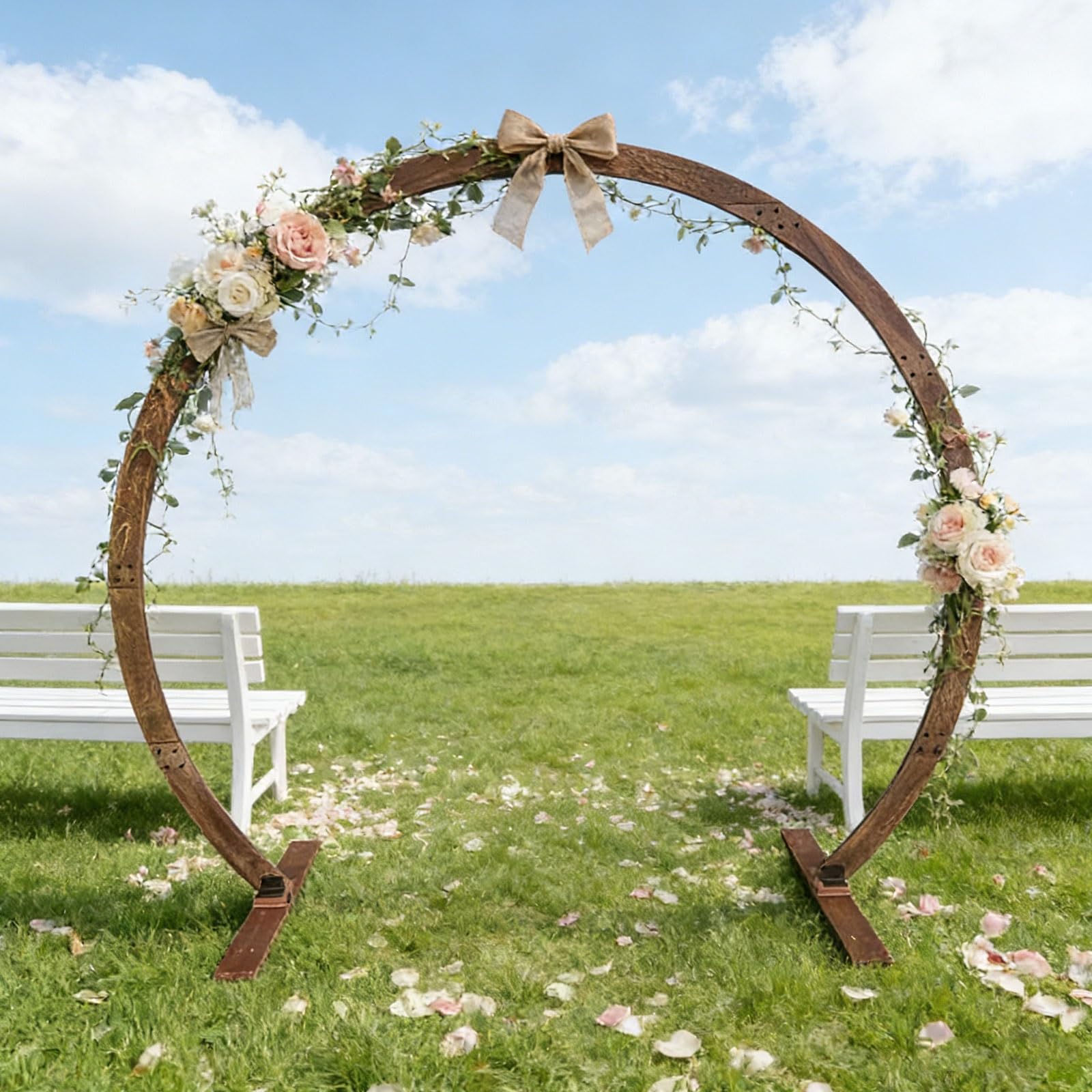 Wooden Wedding Arch for Garden,Round Wedding Arches for Ceremony,Arbor Backdrop Stand for Outside Birthday Party Decor,Rustic Decorations,Easy to Set up