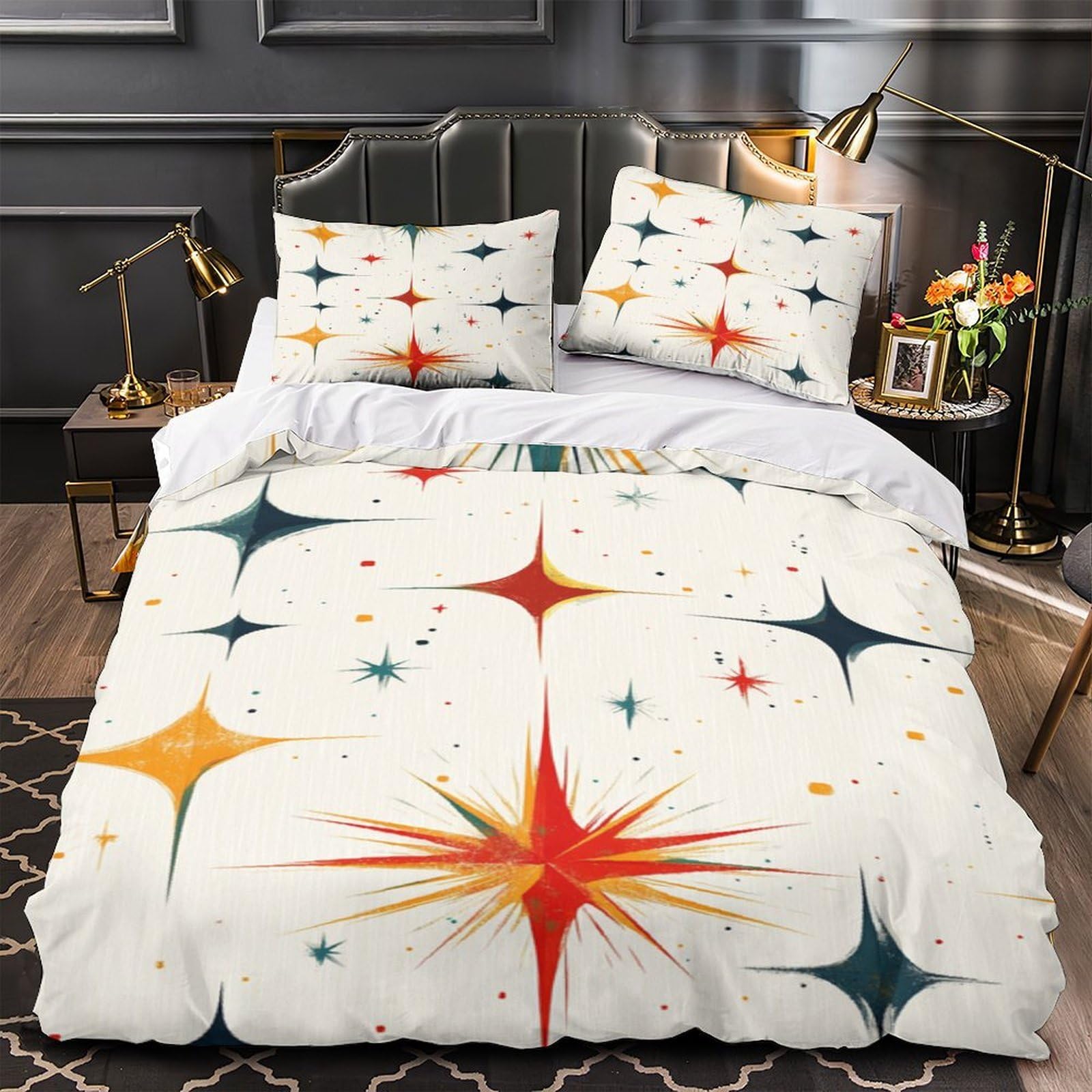 Housse de couette 3D respirante lit King taille 220x240 motif abstrait rouge doux