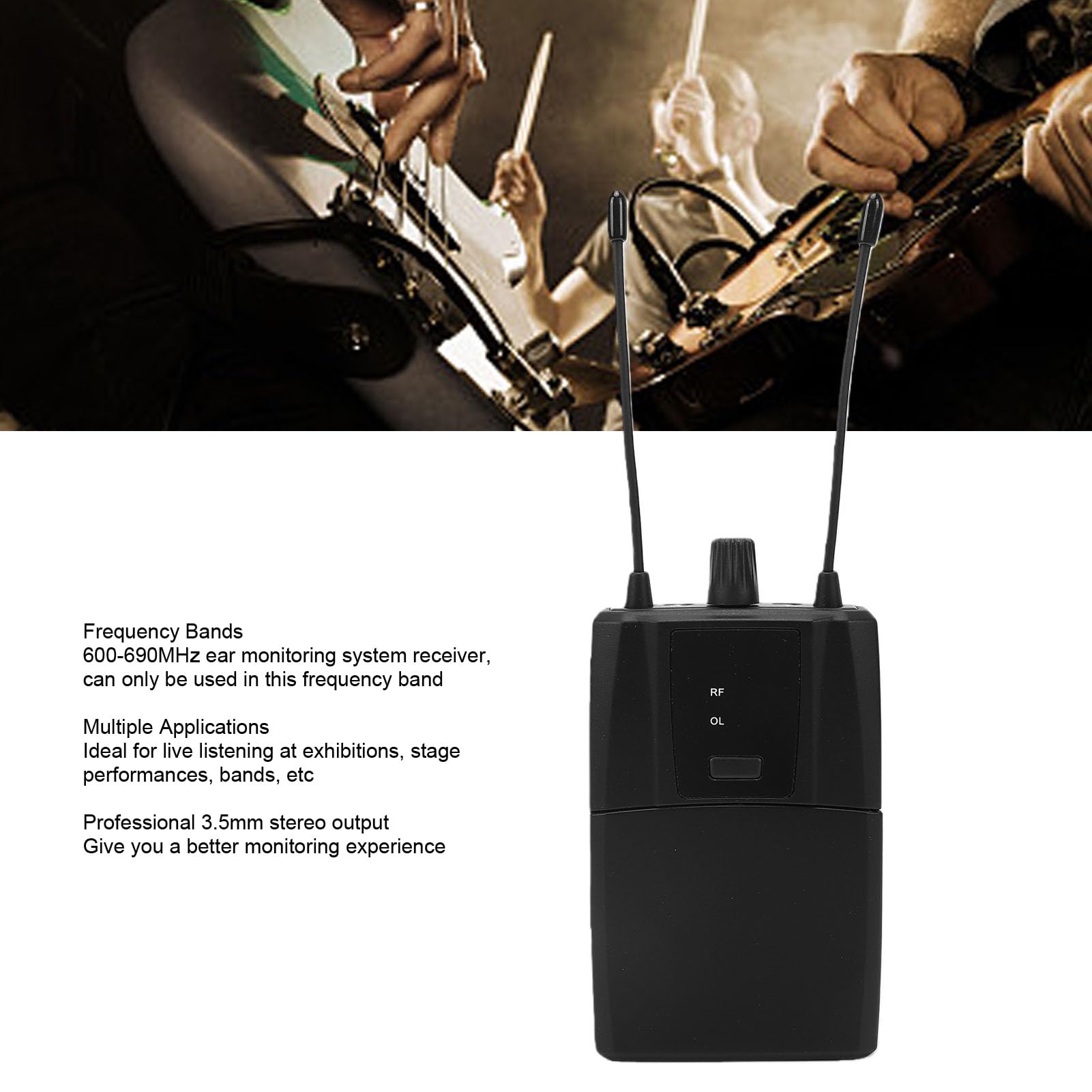 Kabelloser In-Ear-Monitor-Empfänger, Clip-on-Stereo-IEM-Beltpack, für Bühne, Live-Auftritt, Kirche, Band, Sänger, Studio