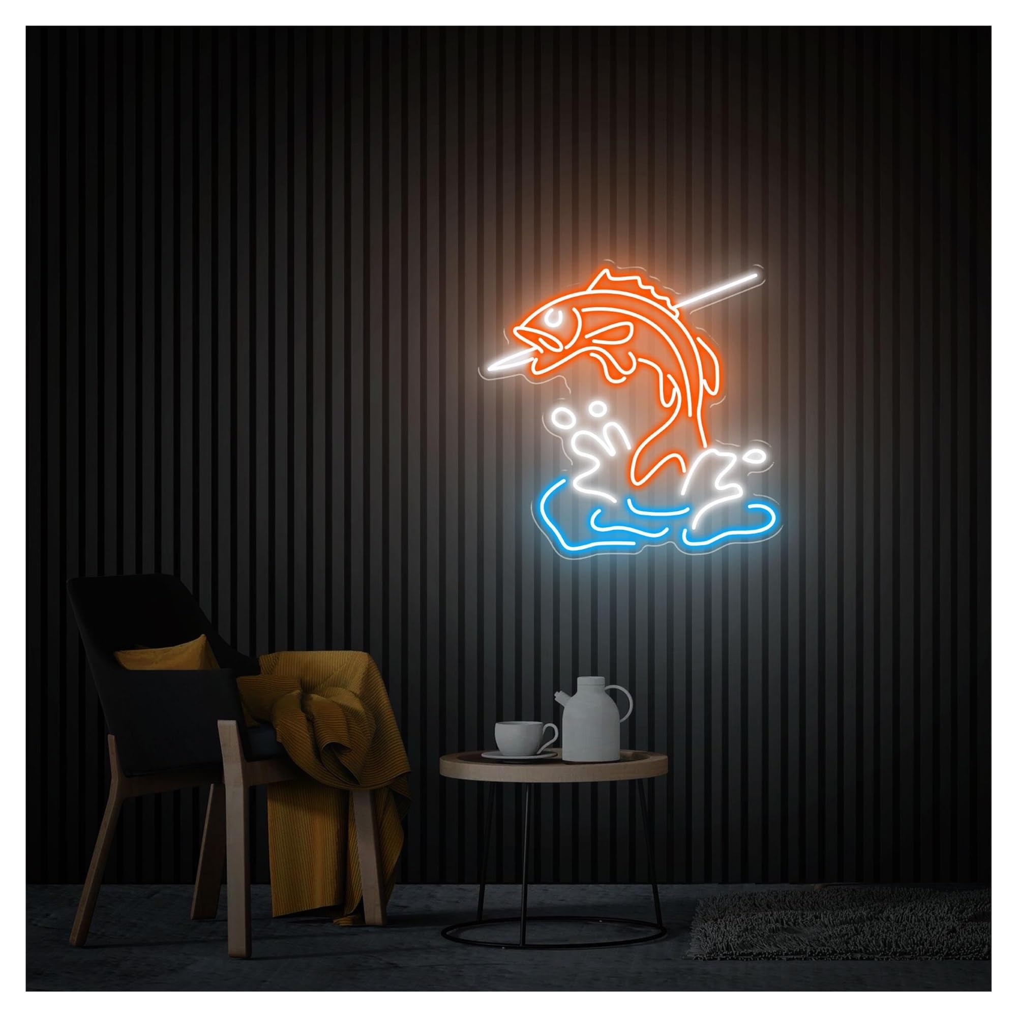 RONGCH Hanging Art Signs Fishing Neon Sign,Suitable for Shop Club Party Wall Decor with Dimmable 45cmx46cm(G)