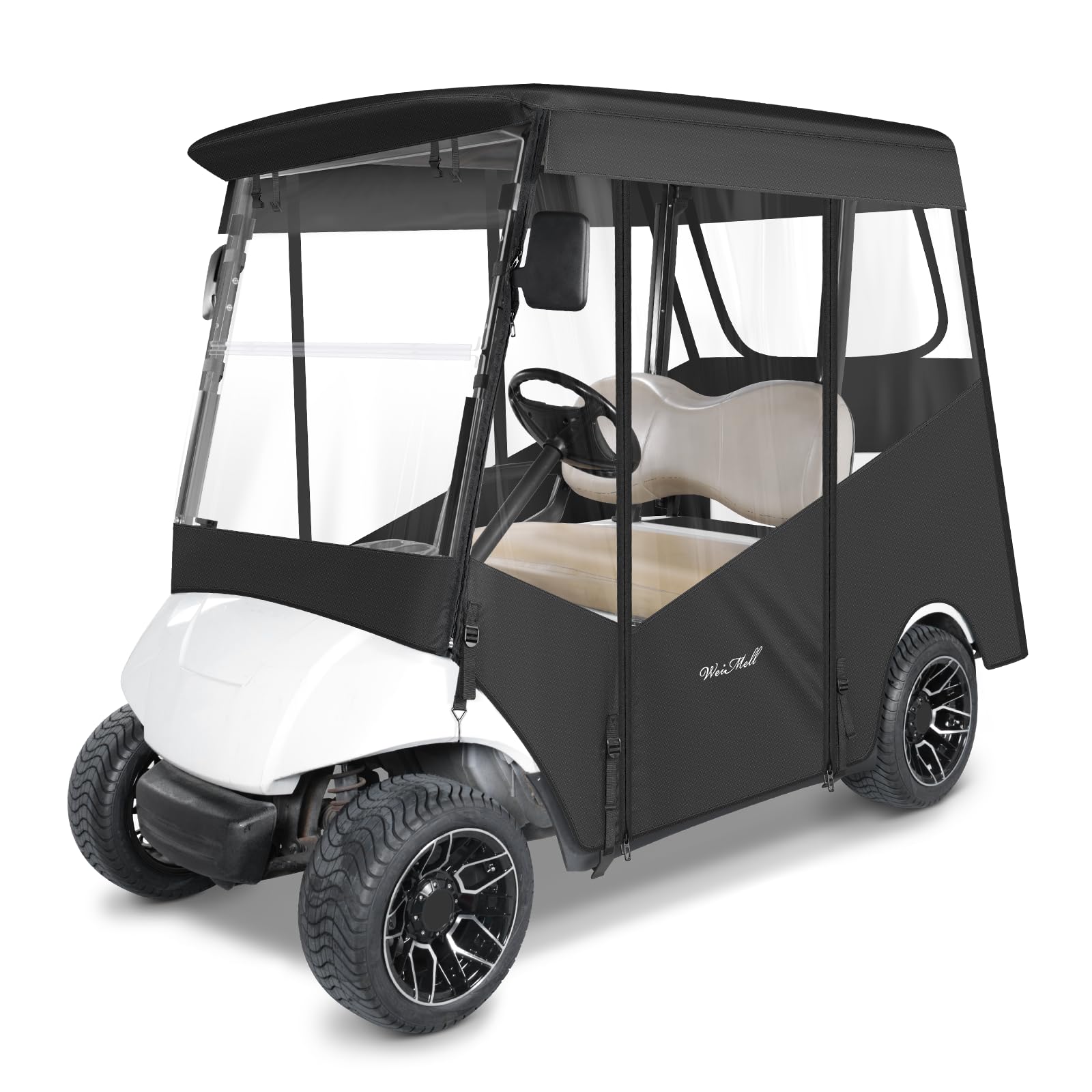 WEIMELL Golf Cart Enclosure 2 Passenger for Yamaha G29 Drive 2-Seater 69" Roof 600D 4-Sided Clear Windows Roll-up Door Black Waterproof Windproof Driving Rain Cover